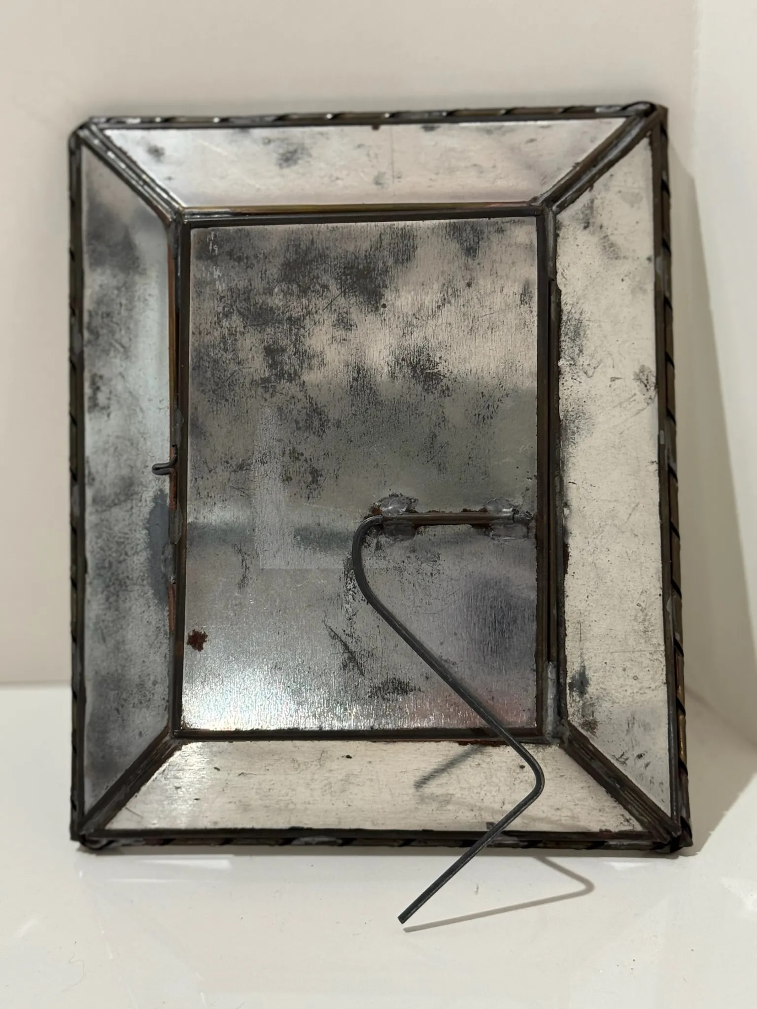 Vintage Beveled Mirror Picture Frame With Braided Metal Edge – 7.5" X 6" - 5