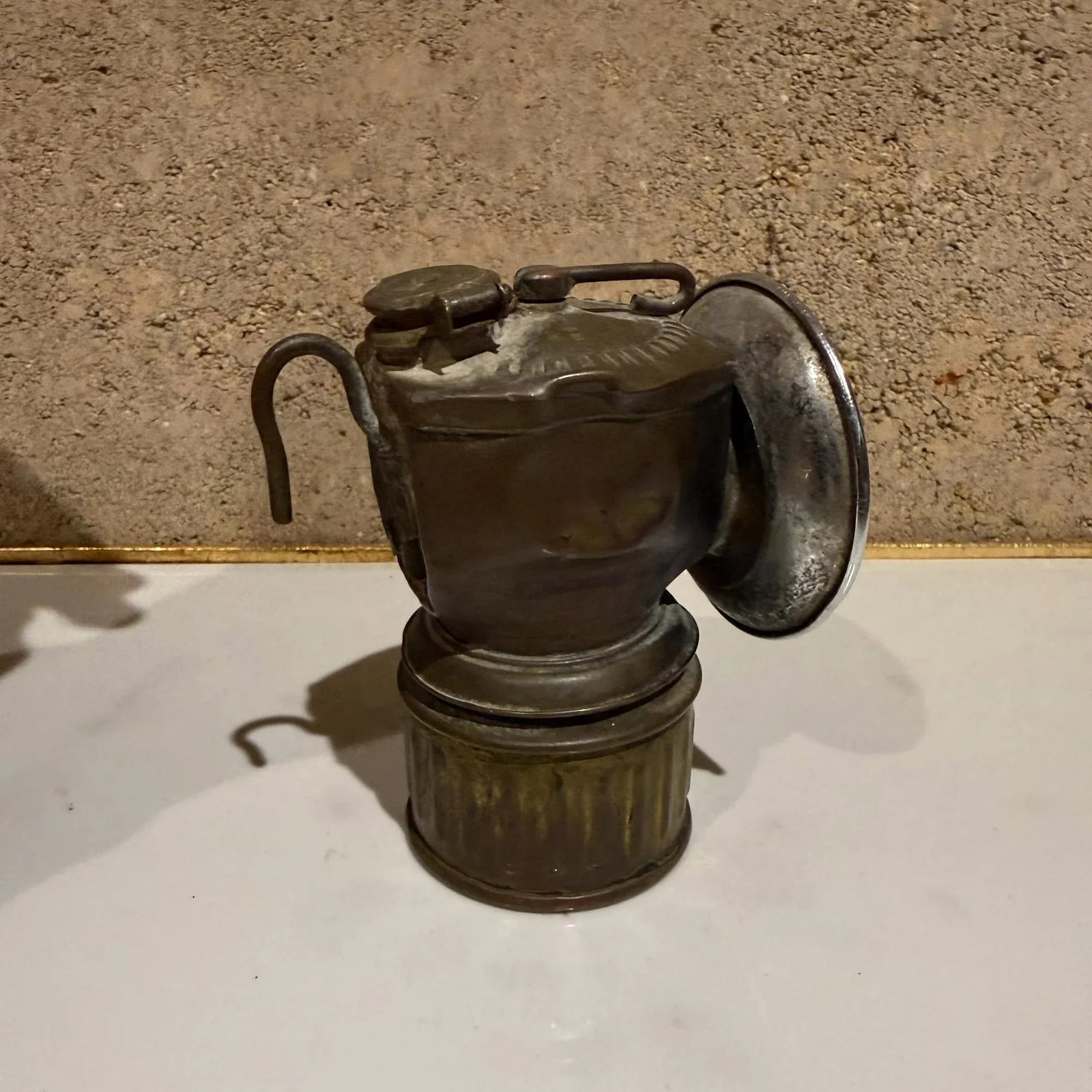 Vintage Carbide Miners Streamlined Brass Helmet Lamp - 4
