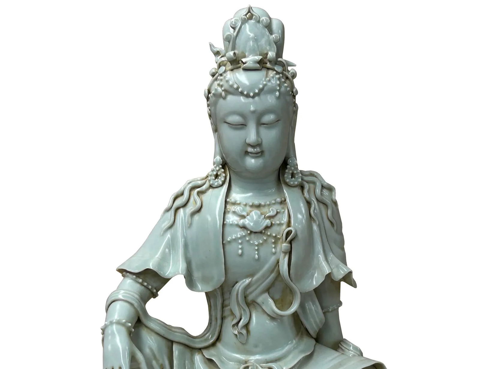 Chinese Handcrafted GuanYin Bodhisattva Tong Style Off White Porcelain Statue - 2