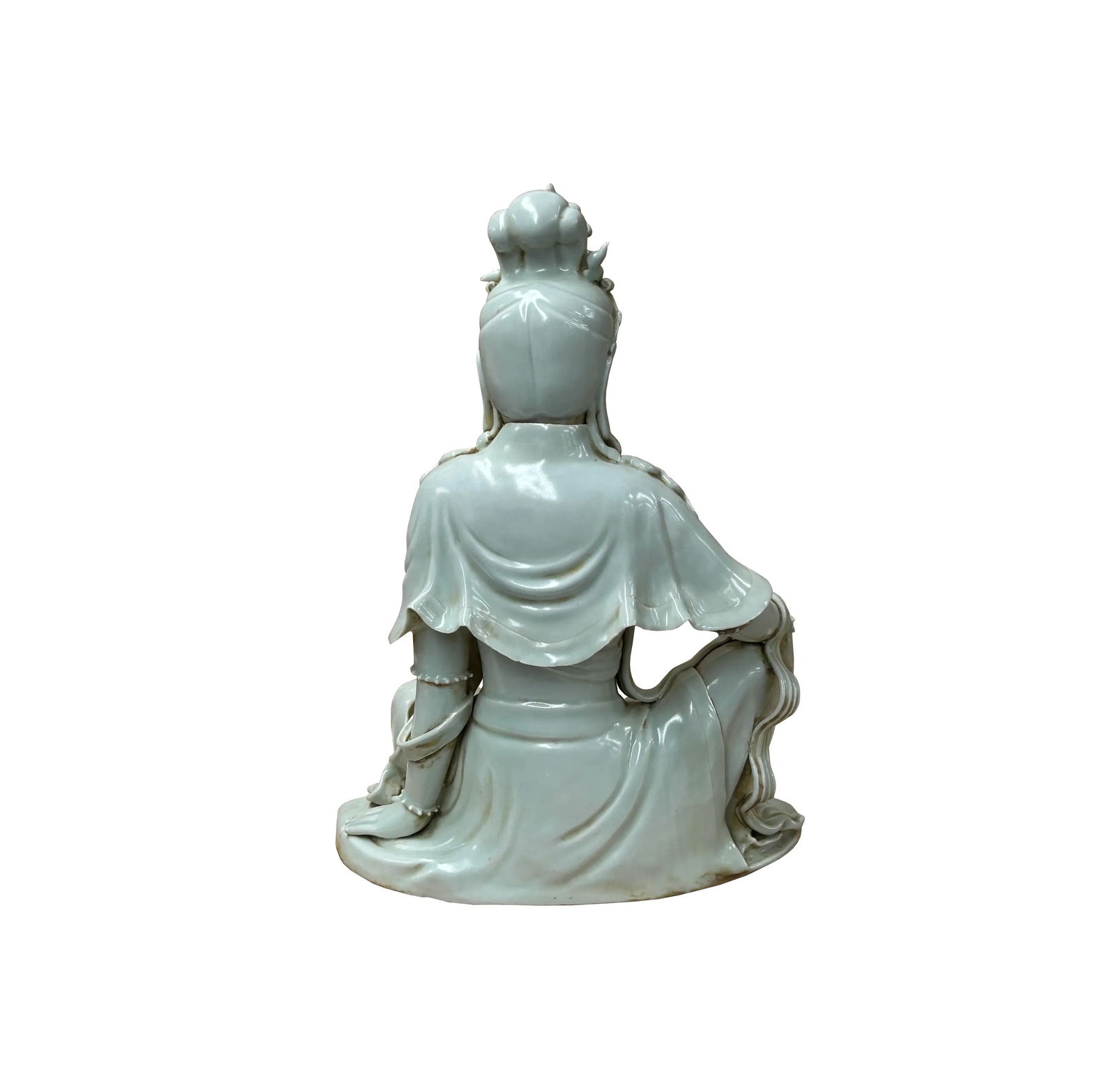 Chinese Handcrafted GuanYin Bodhisattva Tong Style Off White Porcelain Statue - 3