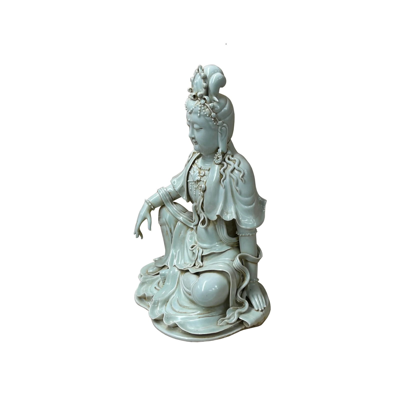 Chinese Handcrafted GuanYin Bodhisattva Tong Style Off White Porcelain Statue - 4