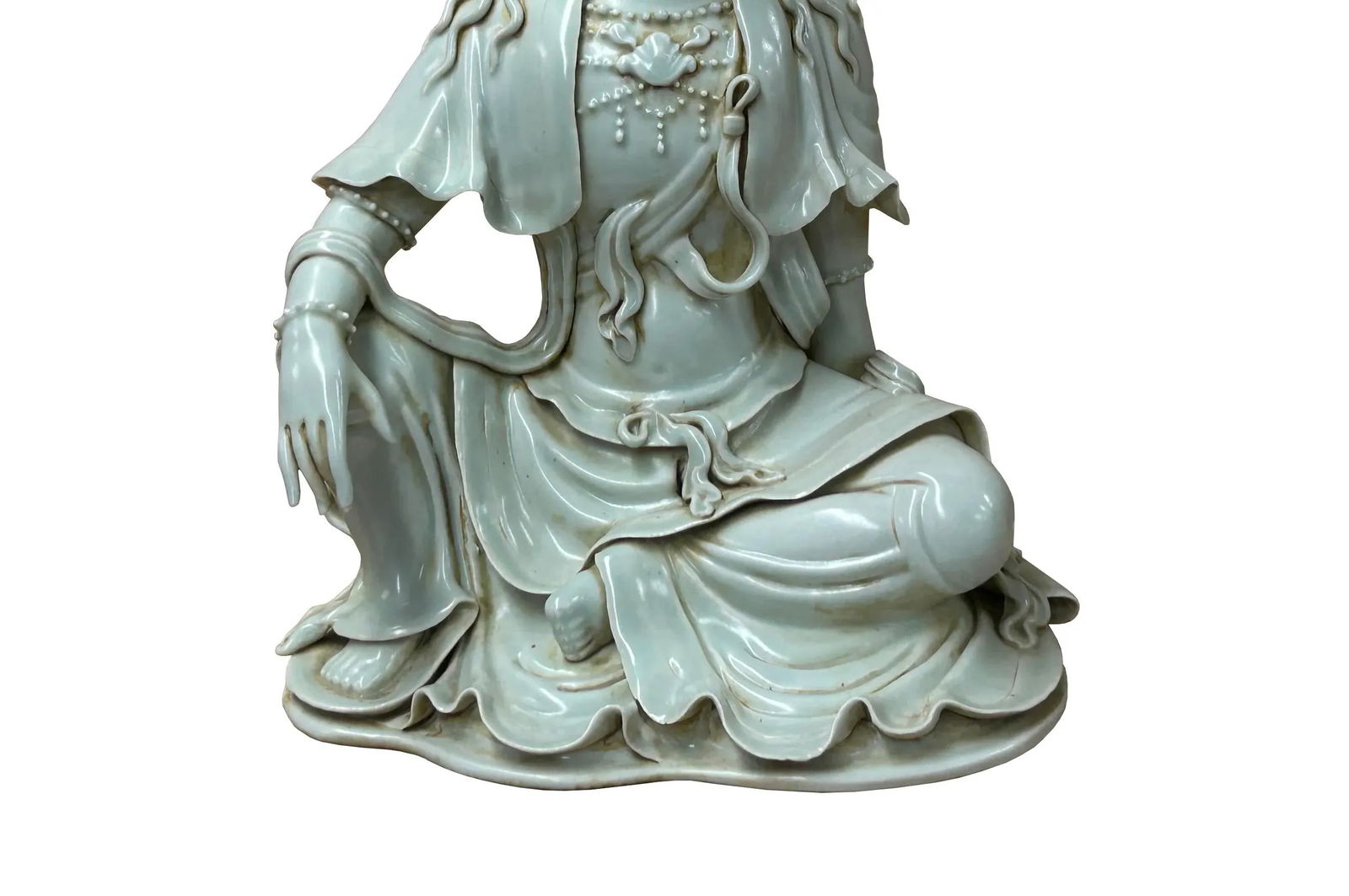 Chinese Handcrafted GuanYin Bodhisattva Tong Style Off White Porcelain Statue - 5