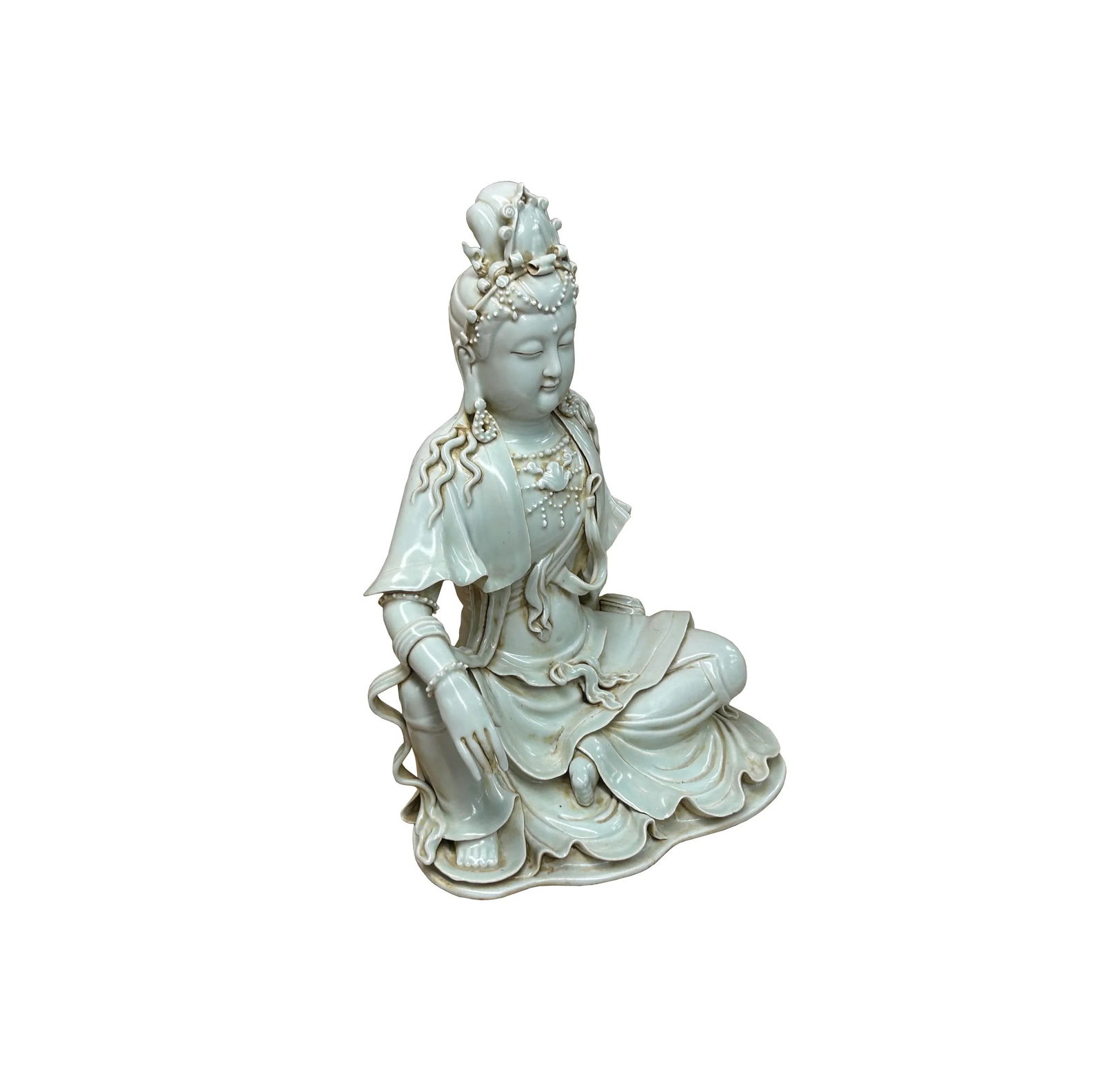 Chinese Handcrafted GuanYin Bodhisattva Tong Style Off White Porcelain Statue - 6
