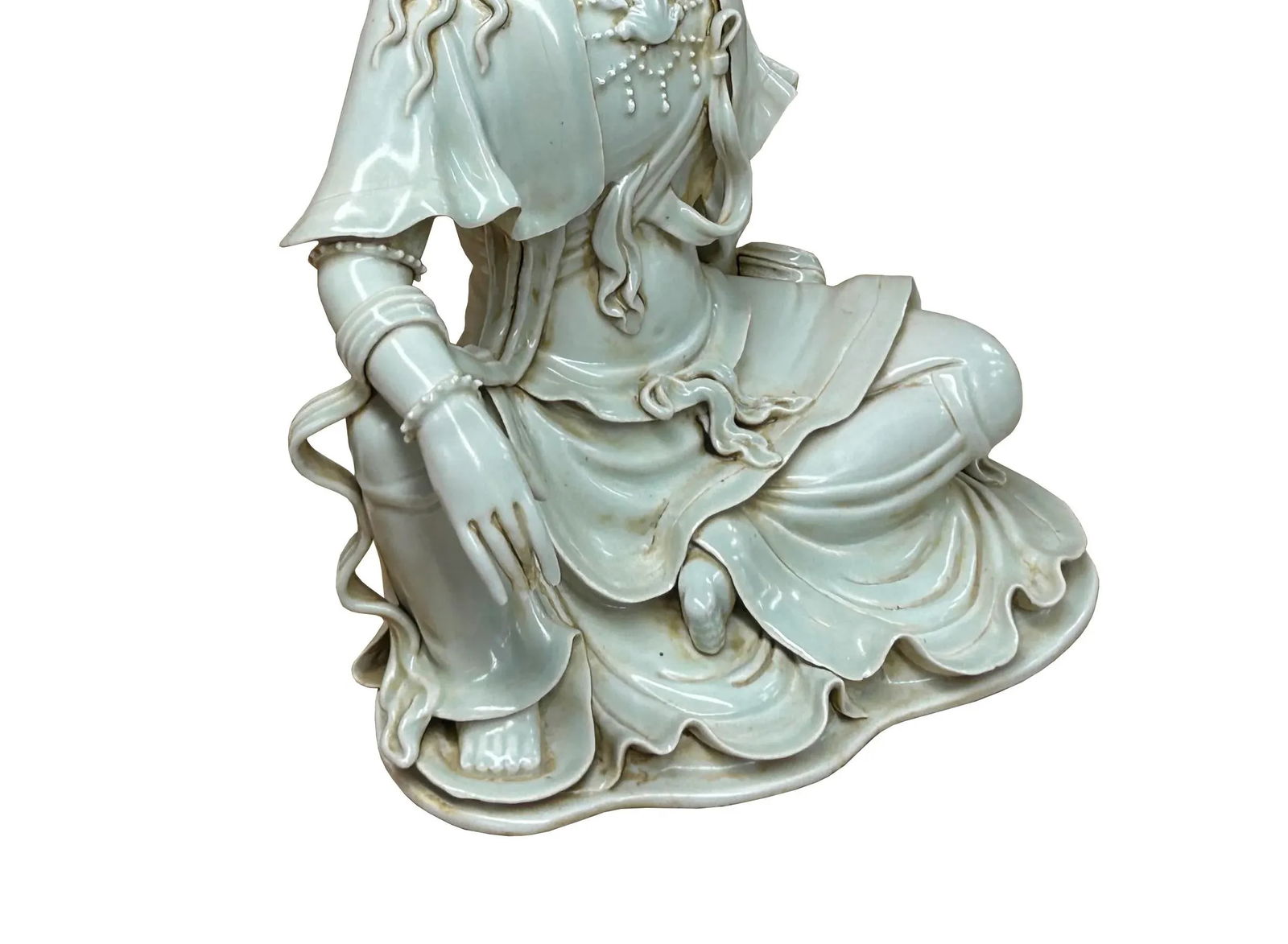 Chinese Handcrafted GuanYin Bodhisattva Tong Style Off White Porcelain Statue - 8