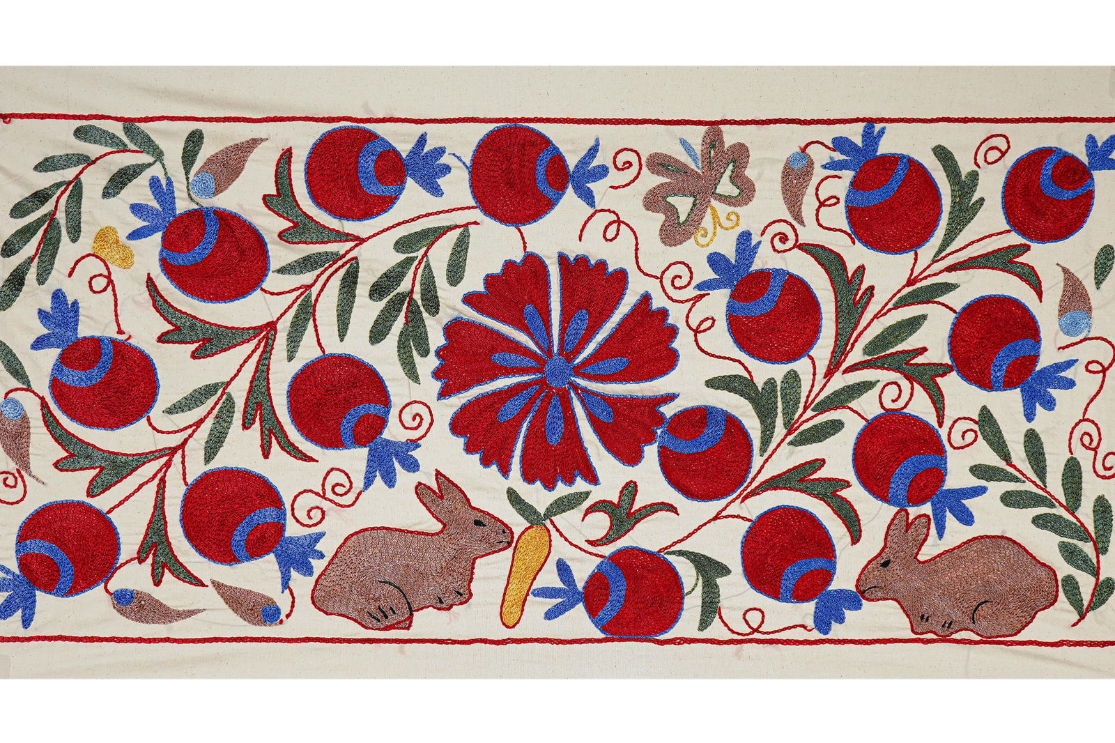 Hand-Embroidered Rabbit Suzani Runner - 2