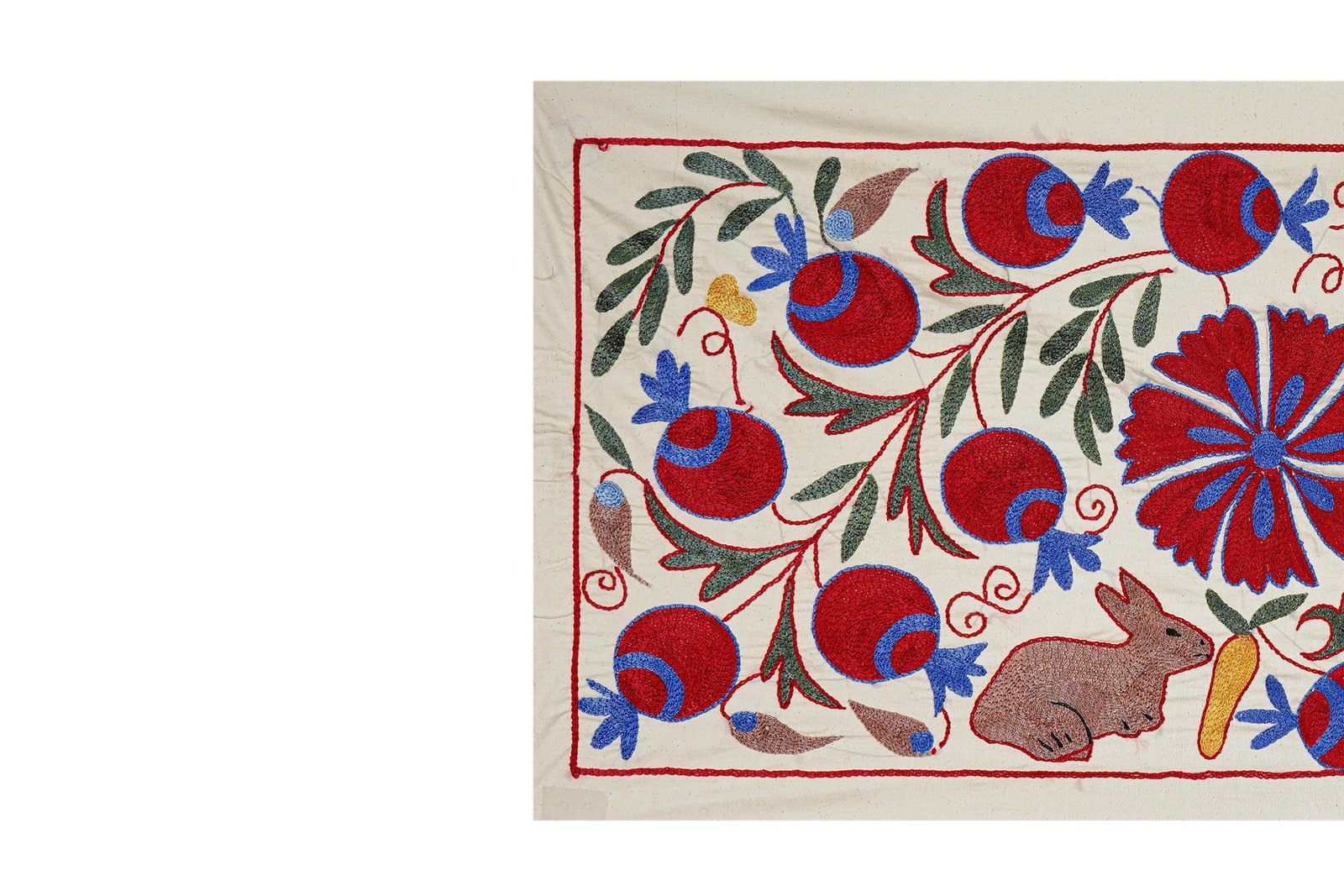 Hand-Embroidered Rabbit Suzani Runner - 4