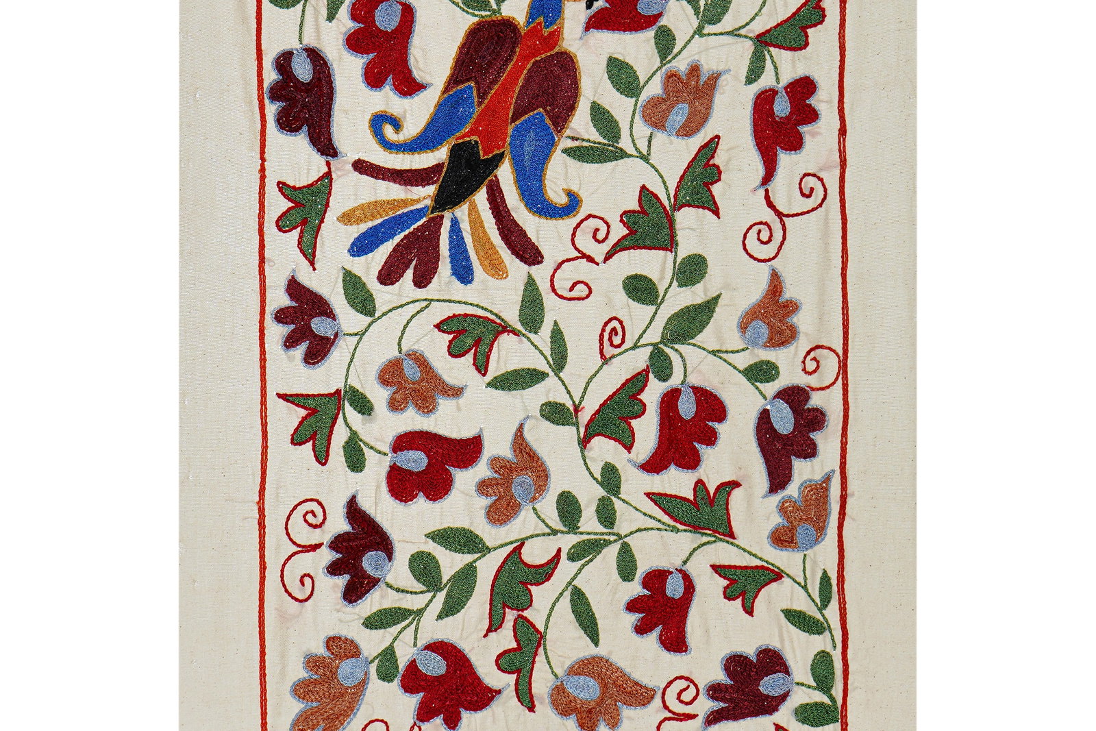 Suzani Embroidered Wall Hanging With Bird & Duck - 2