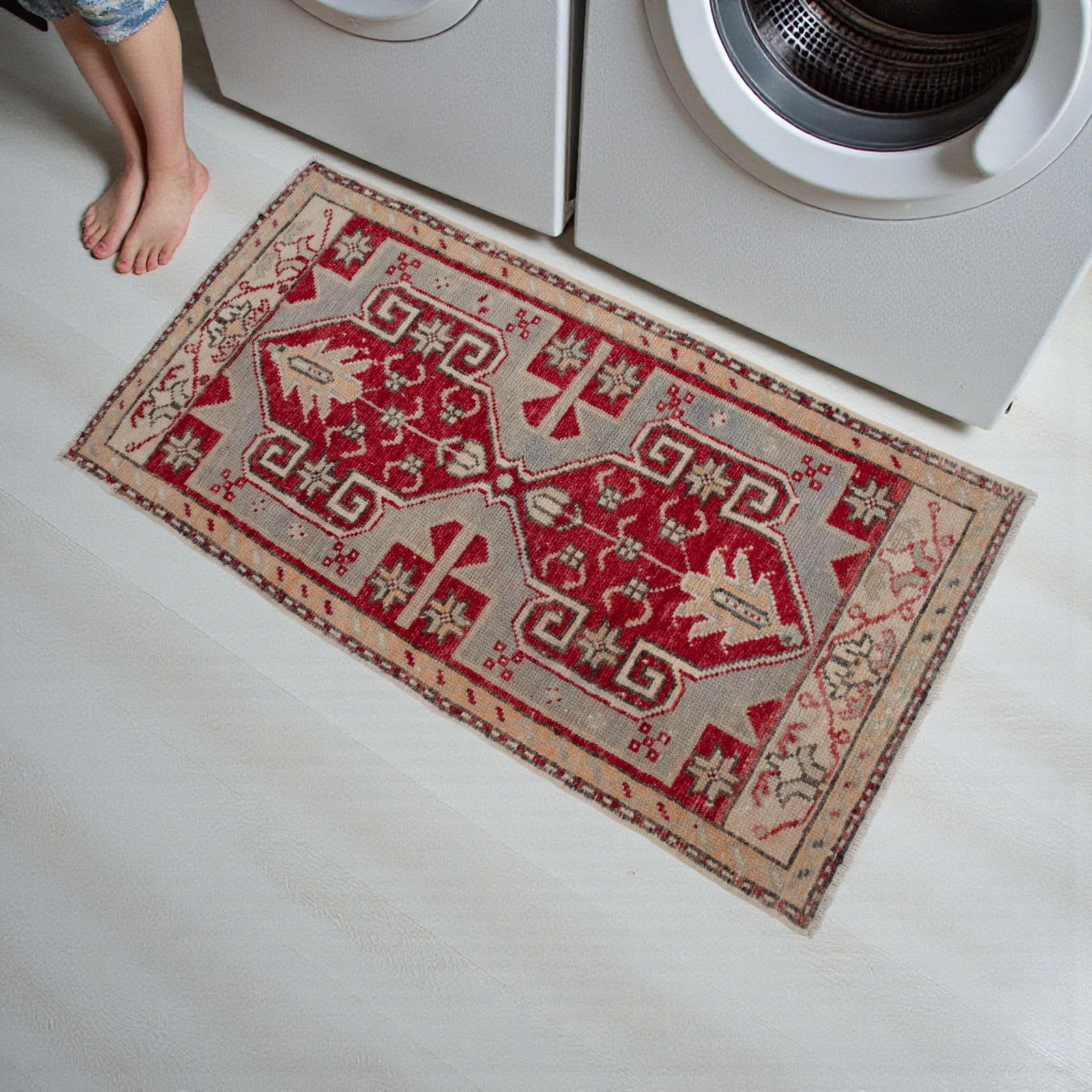 Hand Knotted Door Mat, Entryway Rug, Bath Mat, Kitchen Decor, Small Rug, Turkish Rug - 1"² - 2