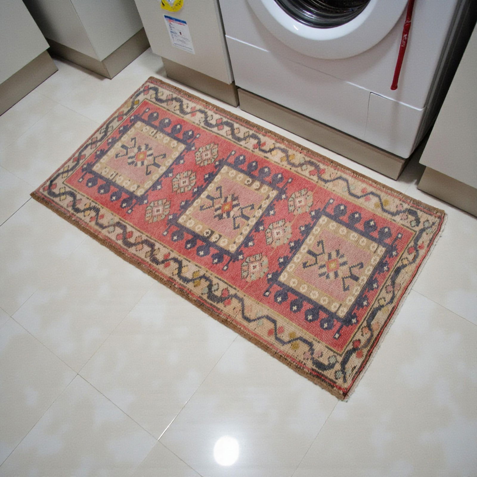 Hand Knotted Door Mat, Entryway Rug, Bath Mat, Kitchen Decor, Small Rug, Turkish Rug - 1"² - 2