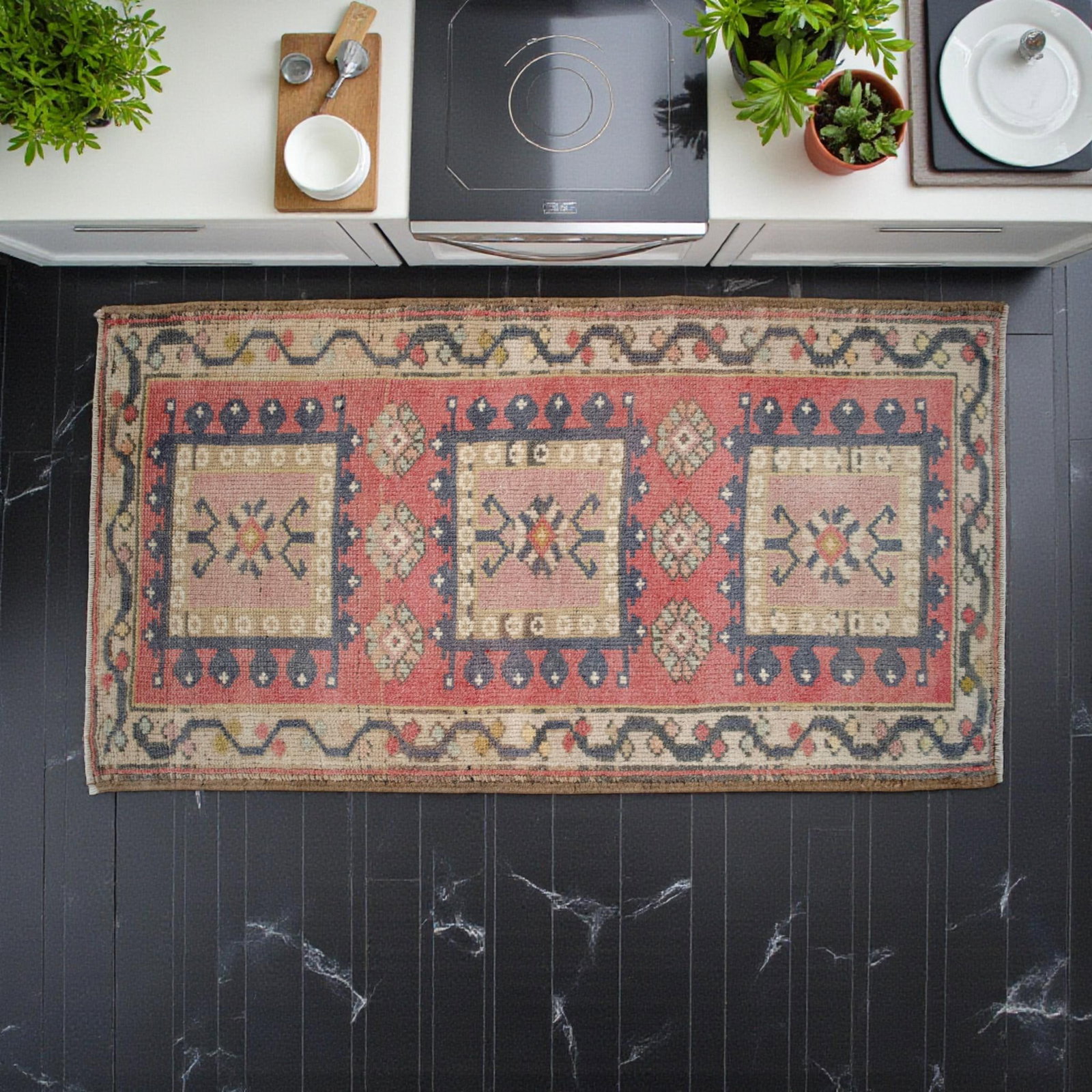 Hand Knotted Door Mat, Entryway Rug, Bath Mat, Kitchen Decor, Small Rug, Turkish Rug - 1"² - 3
