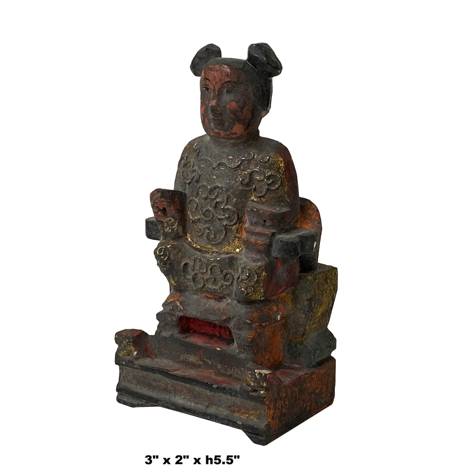 Vintage Chinese Wooden Carved Home Guardian Deity Figure - 4