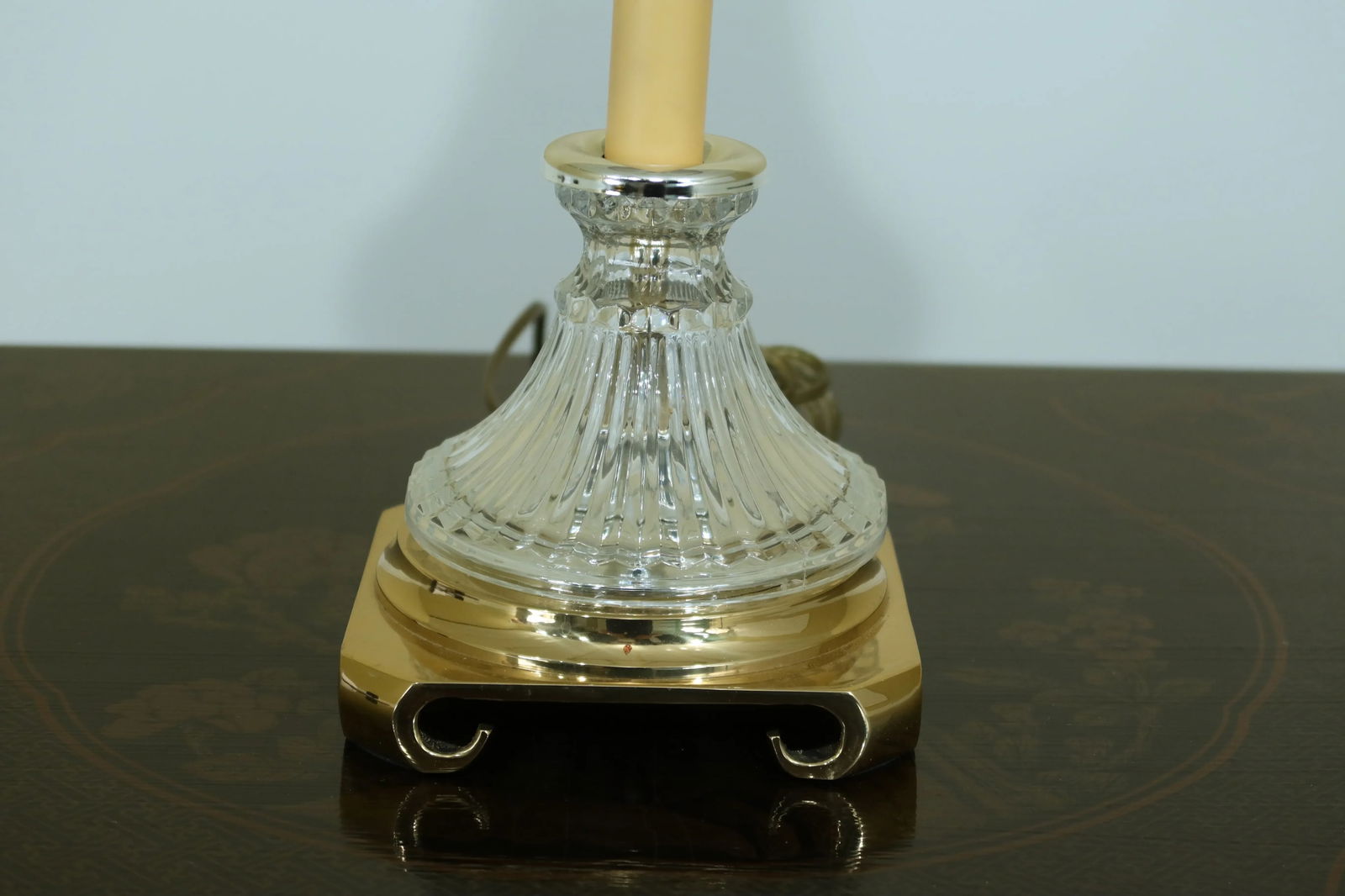 Brass & Glass Tall Table Lamp W. Shade - 2