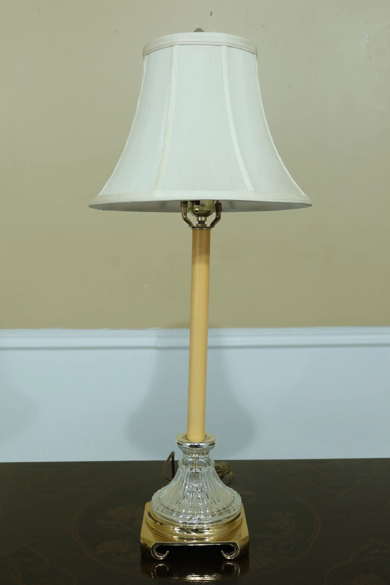 Brass & Glass Tall Table Lamp W. Shade - 7