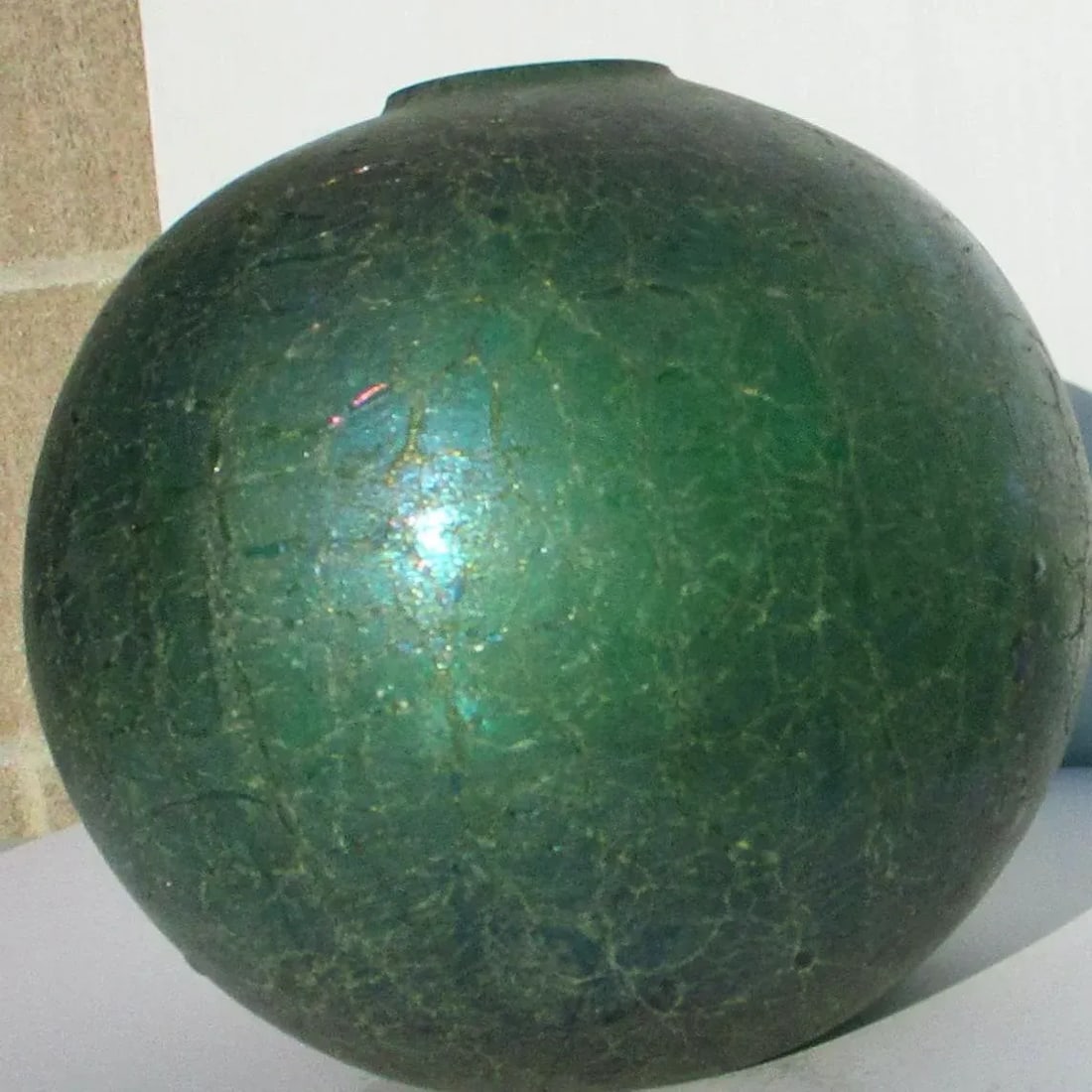 Green Glass Globe With Irridescent Flash Glaze. - 2