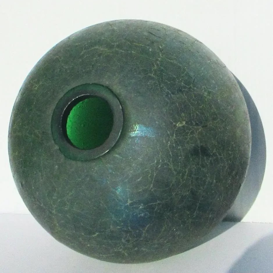Green Glass Globe With Irridescent Flash Glaze. - 5