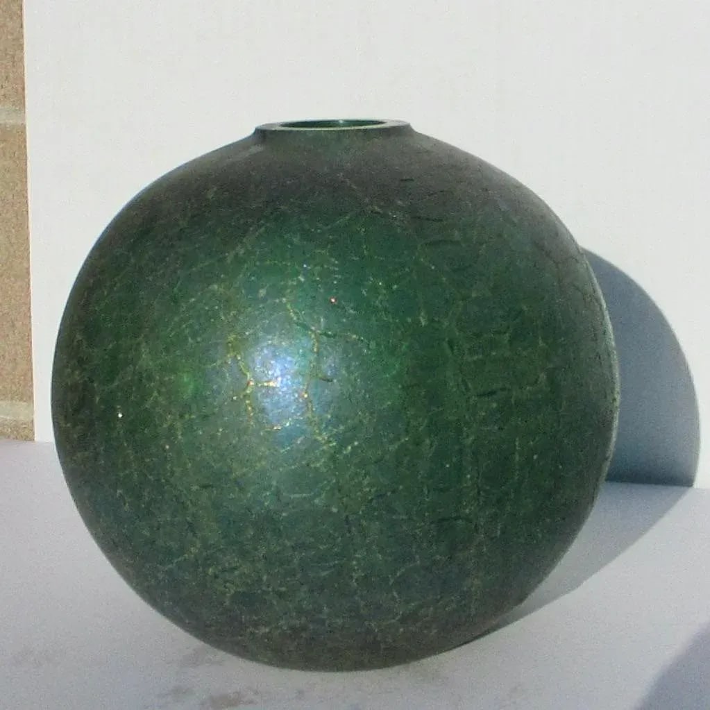 Green Glass Globe With Irridescent Flash Glaze. - 7