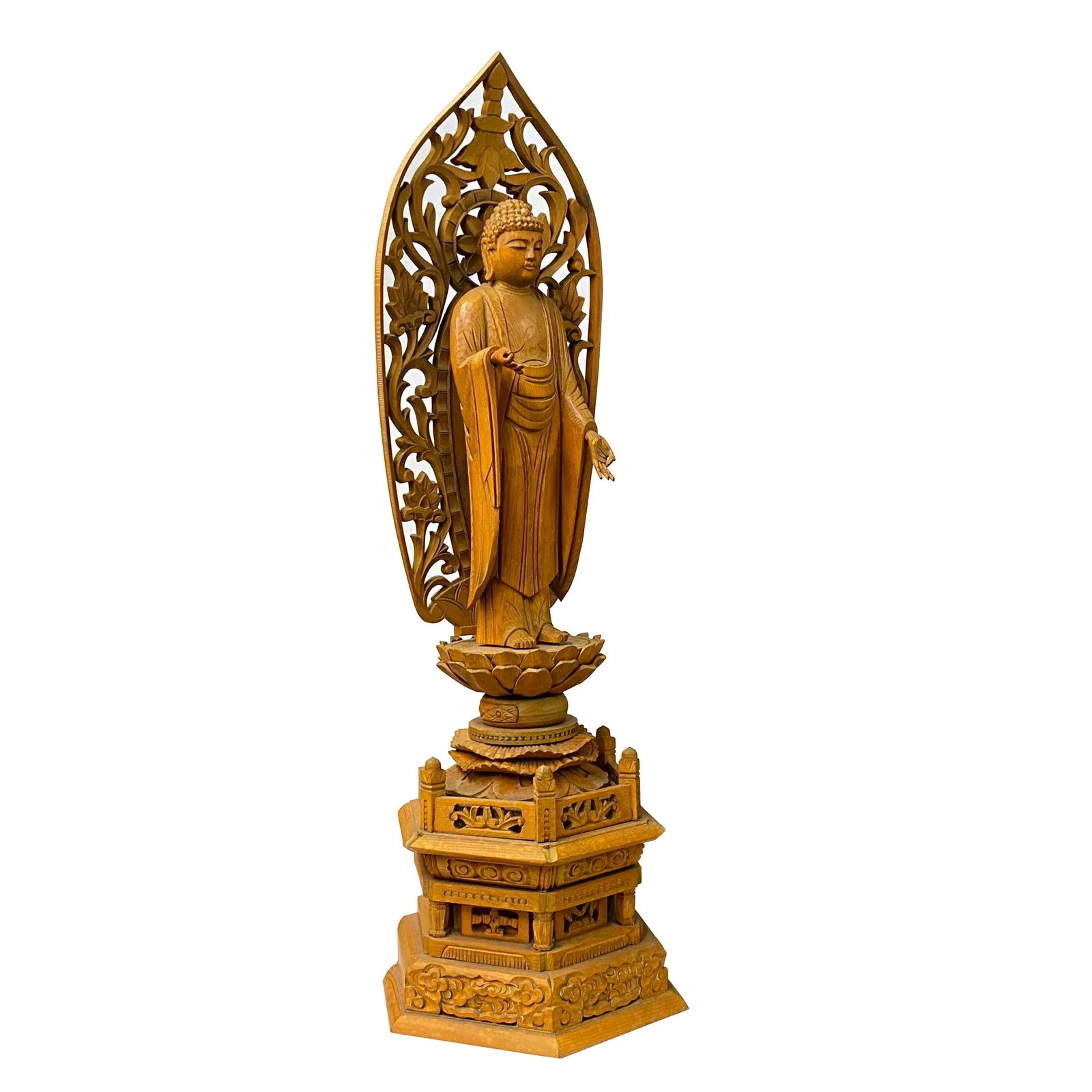 Chinese Sandal Wood Lotus Base Abhaya Mudra Buddha Statue - 2