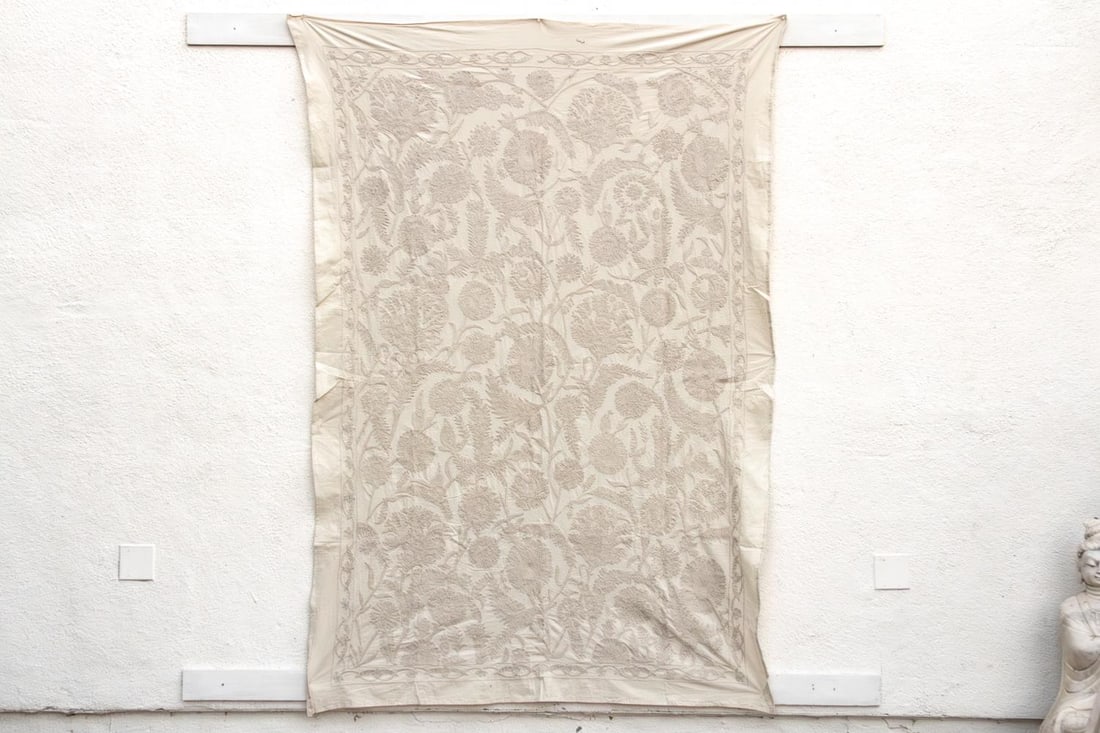 Heirloom Ecru Hand-Embroidered Suzani Throw - 2