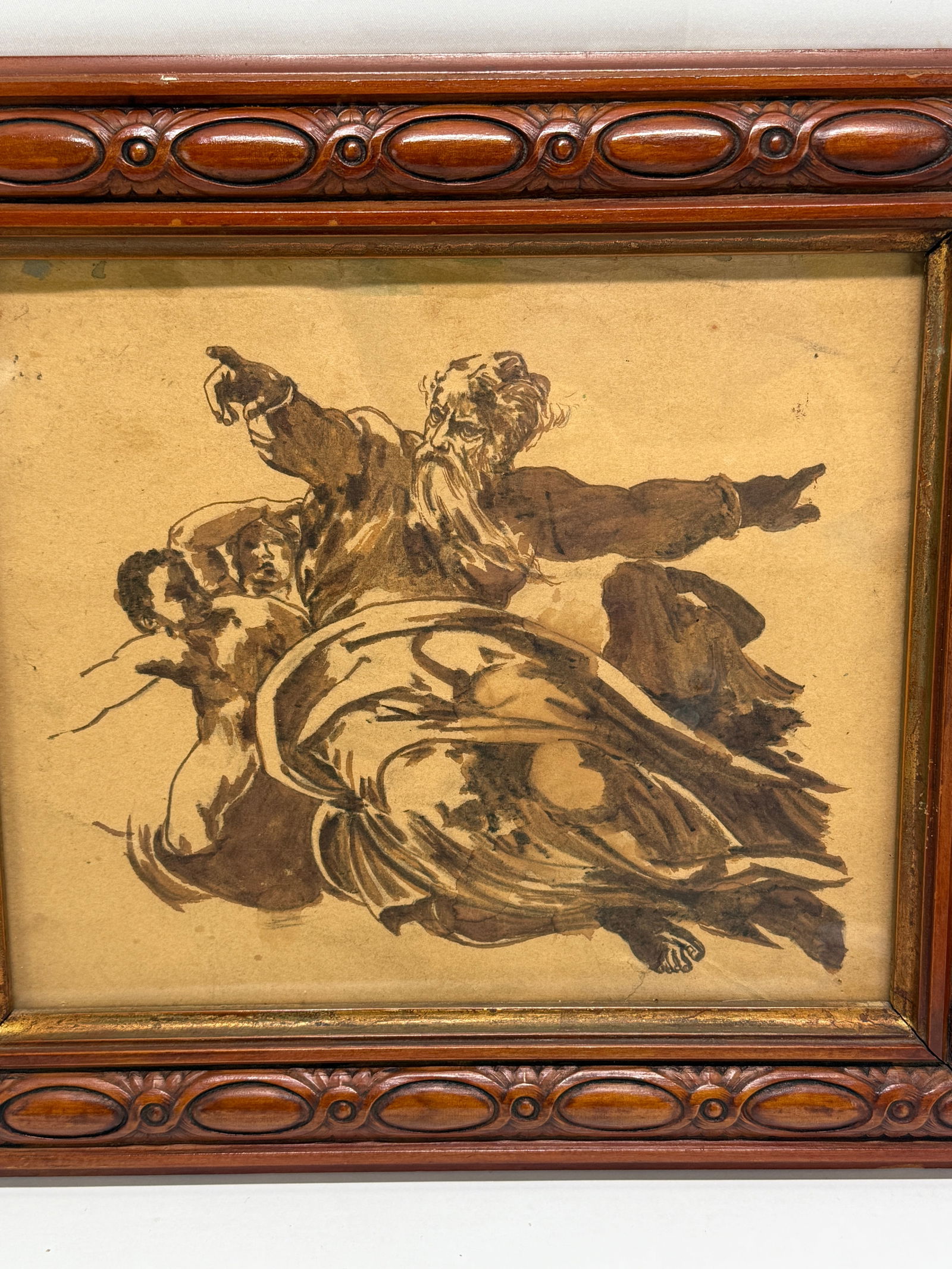 Grand Tour Pen & Ink Wash Drawing Bearded Patriarch, After the Italian Baroque - 7