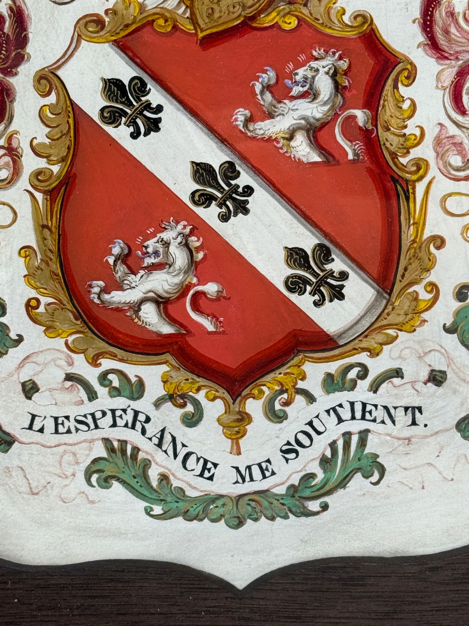 Heraldic Shield Painting on Vellum, Motto "L'Espérance Me Soutient," 19th C - 7