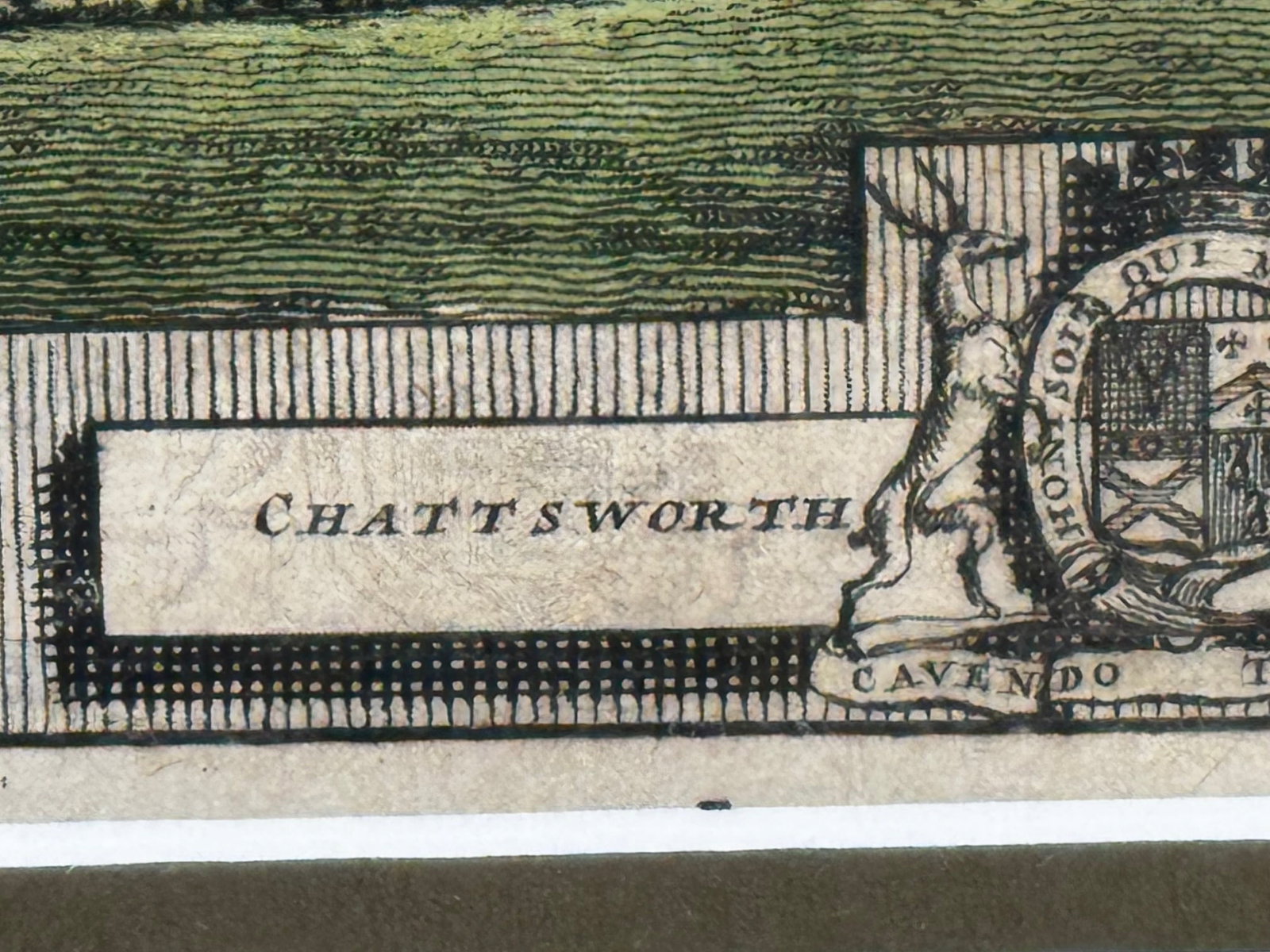 18th Century Chatsworth House, Derbyshire Antique Copper Engraving After Leonard Knyff, Hand-Coloure - 7