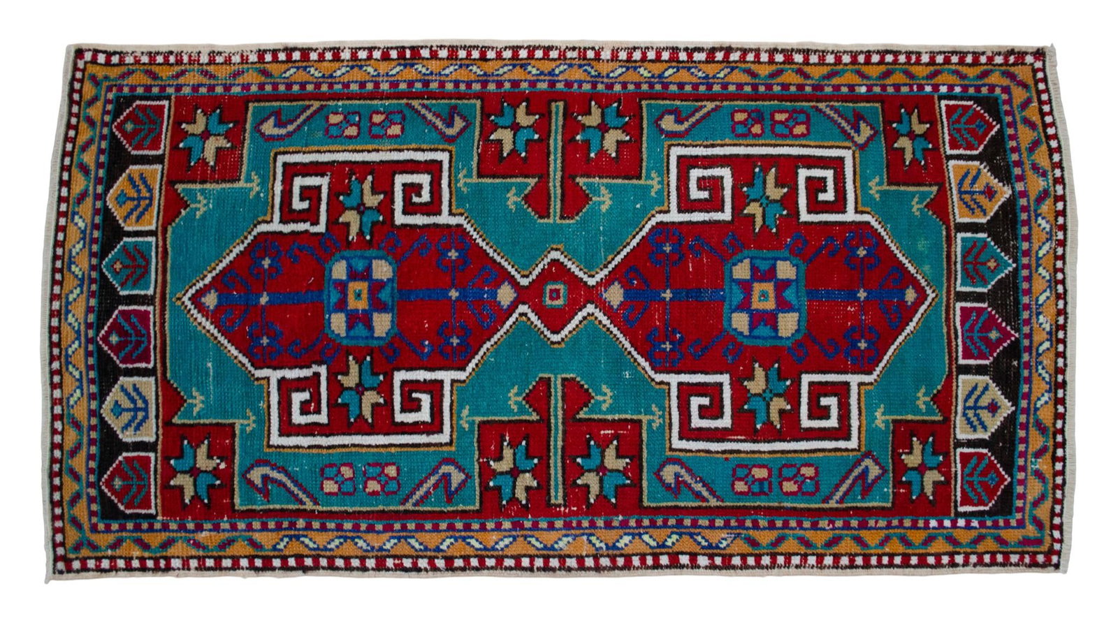 1960s Vintage Small Turkish Rug Turquoise Kitchen Bathtoom Entry Decor 2x4 Ft Approx - 6