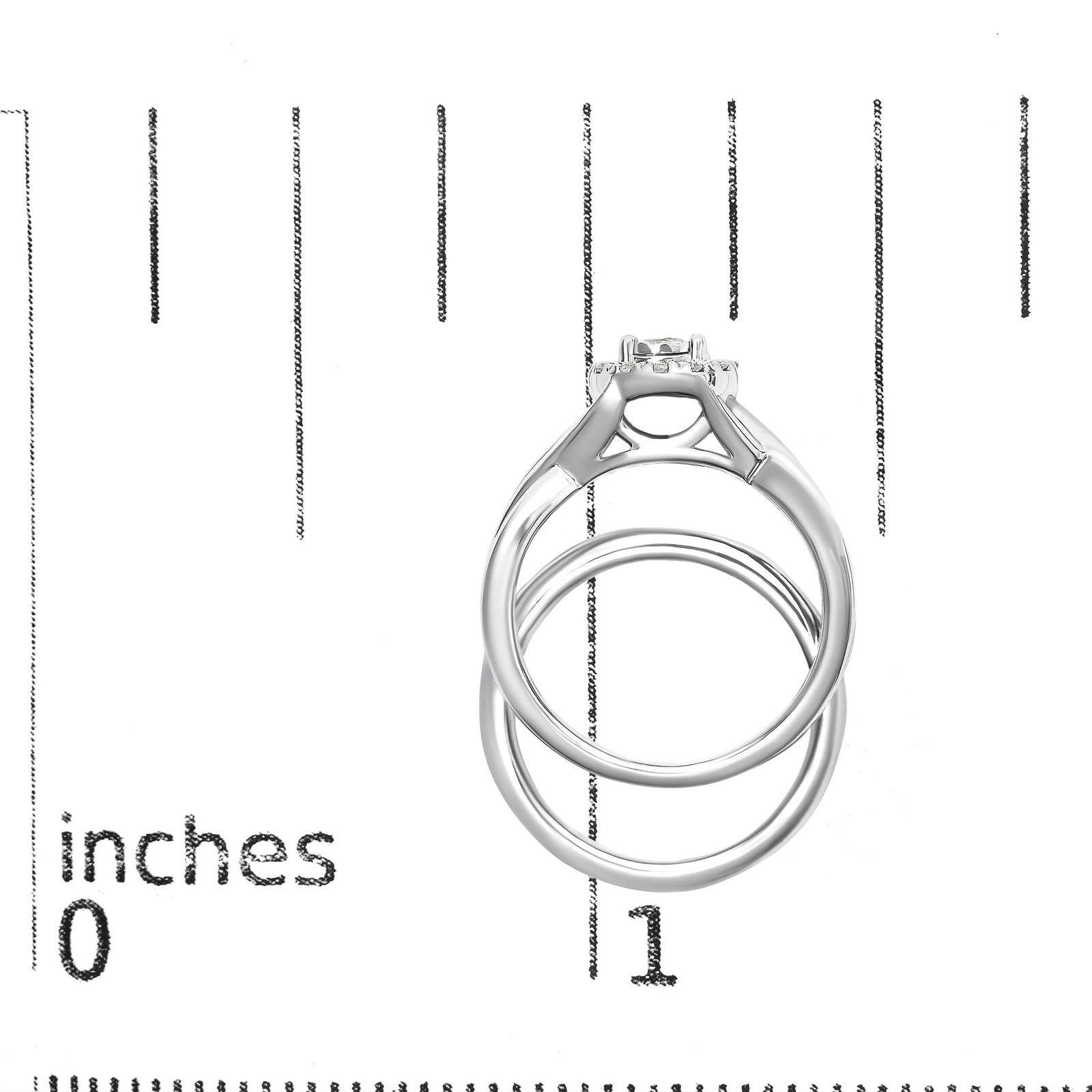 .925 Sterling Silver 1/7 Cttw Diamond Halo Bypass Engagement Ring and Wedding Band Set (I-J Color, I - 7