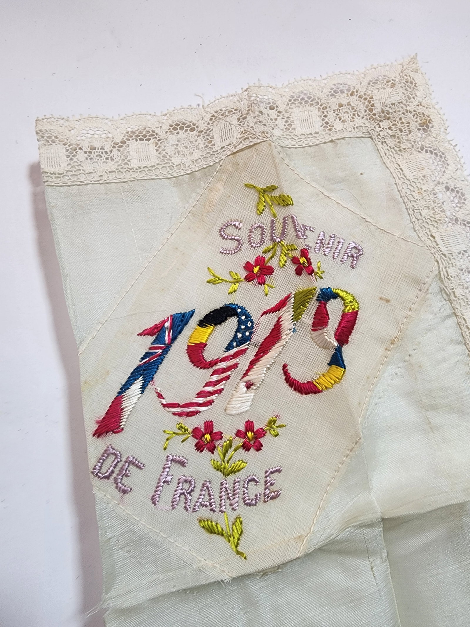 Set of 3 French Antique Handkerchiefs From Ww1 - 16