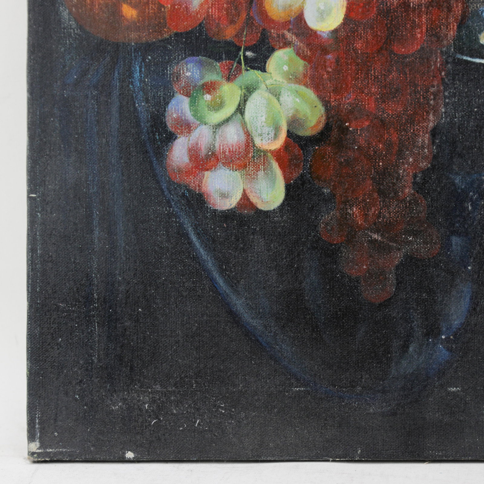 Vintage Dark Still Life Oil Painting of Grapes, Orange, and Shells - 4