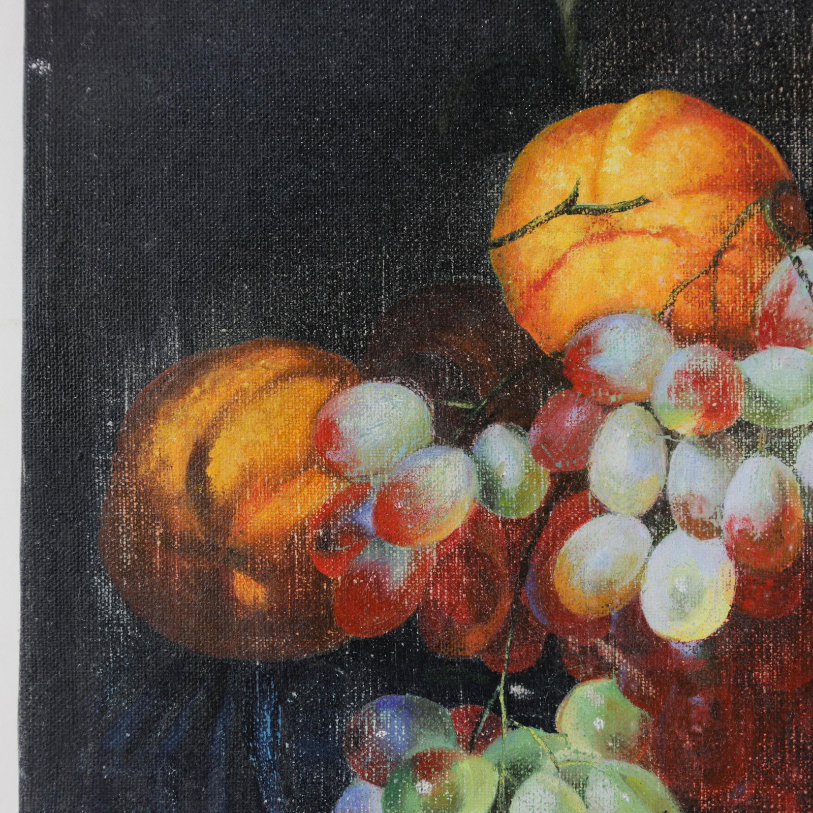 Vintage Dark Still Life Oil Painting of Grapes, Orange, and Shells - 8