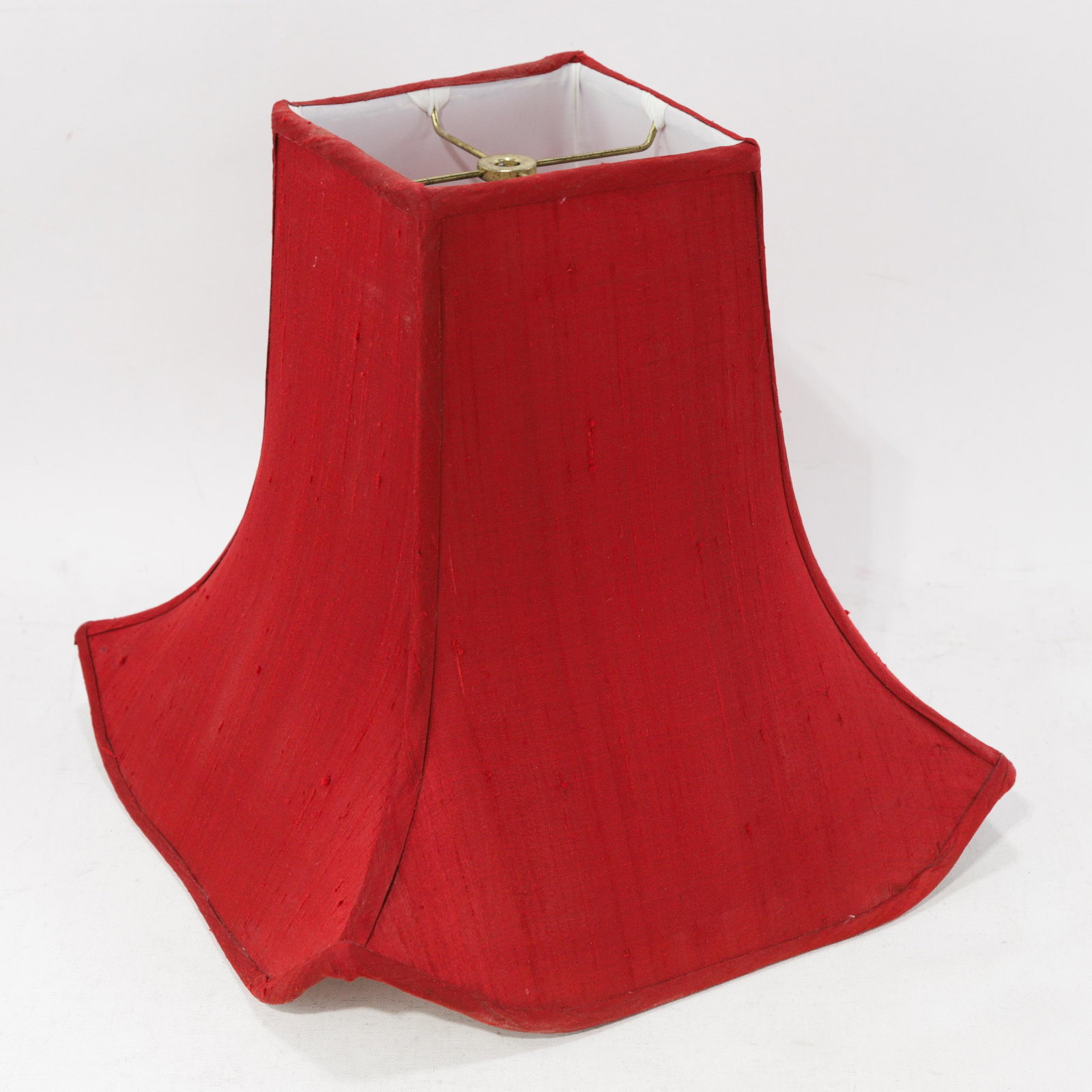 Pair of Vintage Red Textured Raw Silk Bell Lamp Shades With Brass-Toned Lining - 11