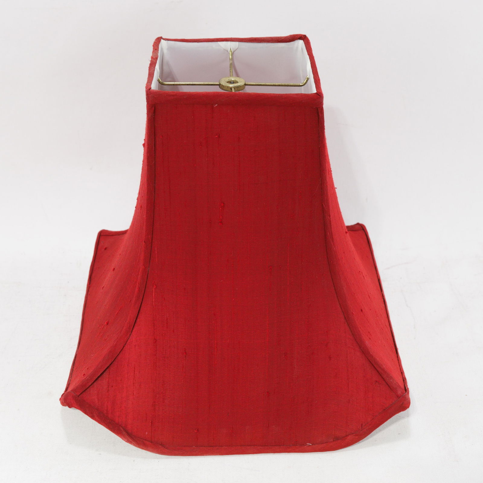 Pair of Vintage Red Textured Raw Silk Bell Lamp Shades With Brass-Toned Lining - 2