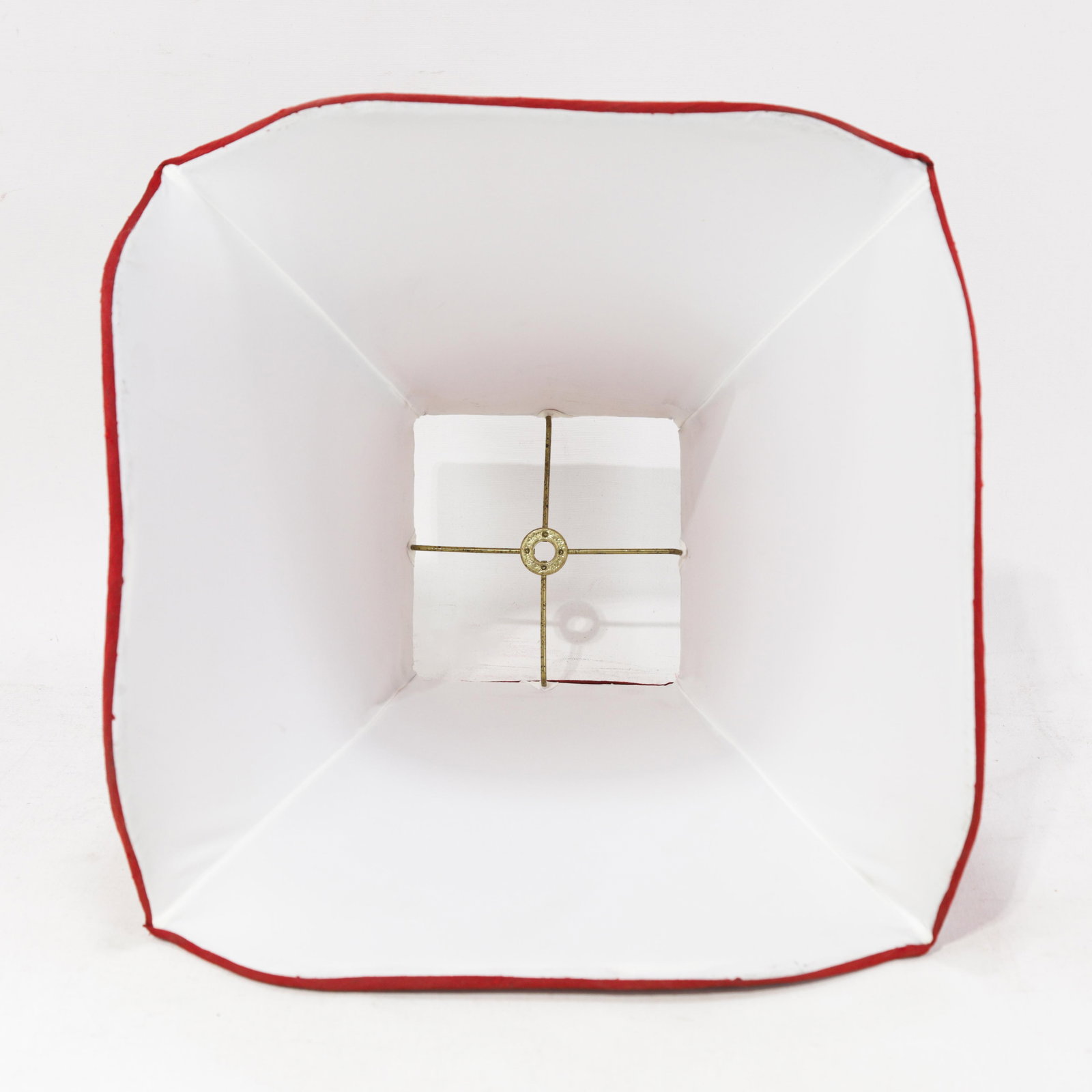 Pair of Vintage Red Textured Raw Silk Bell Lamp Shades With Brass-Toned Lining - 5