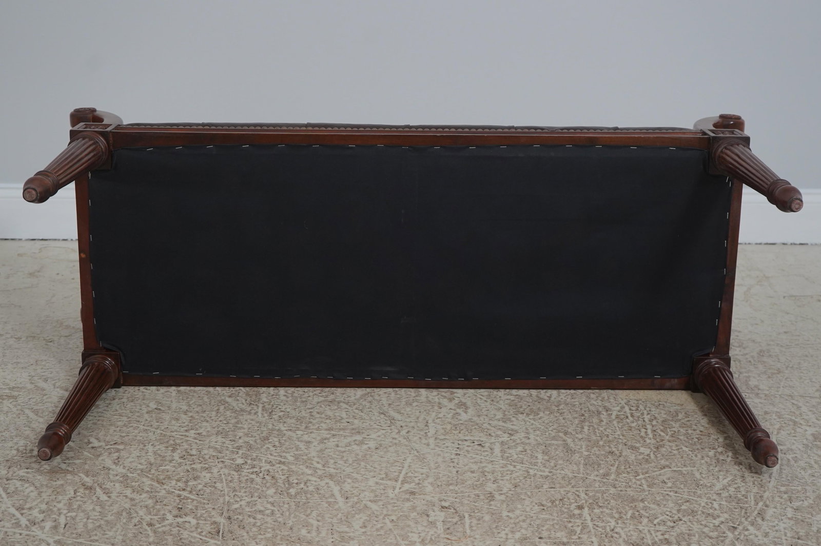 French Louis XVI Style Brown Leather Seat Bench - 12
