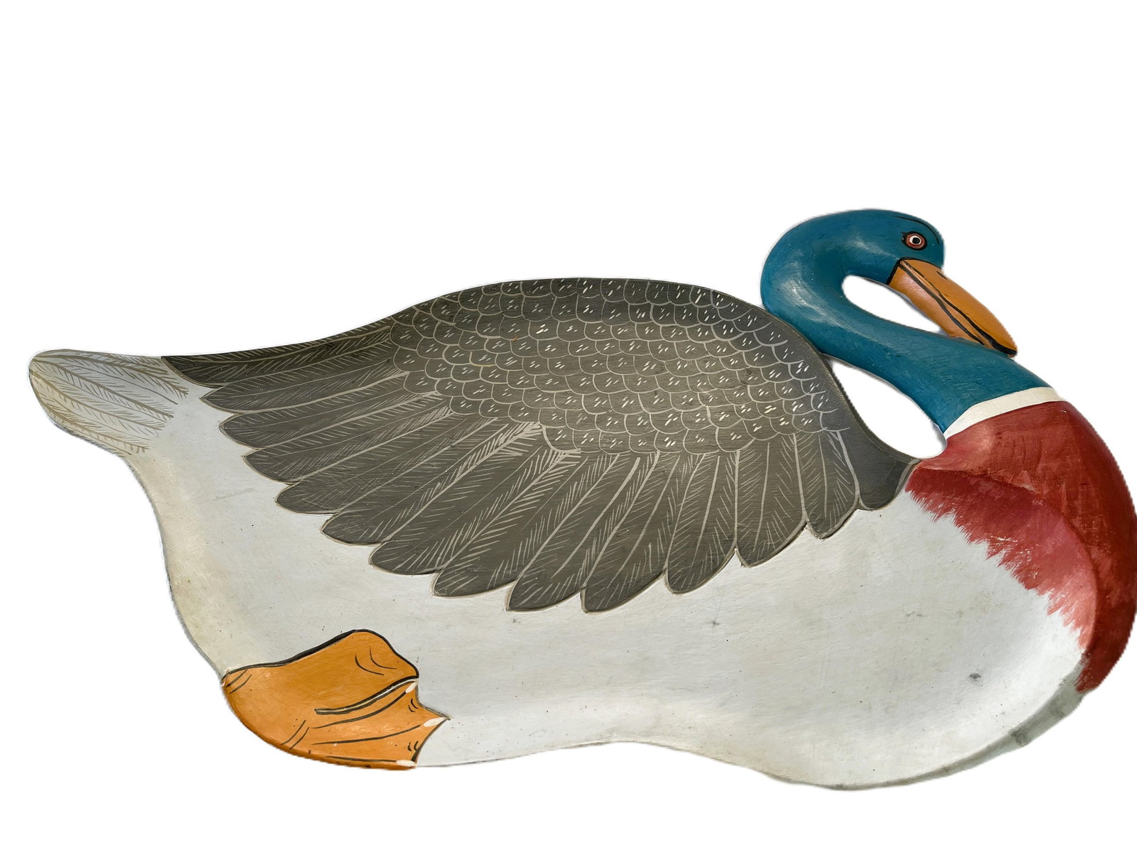 Late 20th Century Indonesian Folk Art Multicolor Hand-Painted Wood Duck Tray - 3