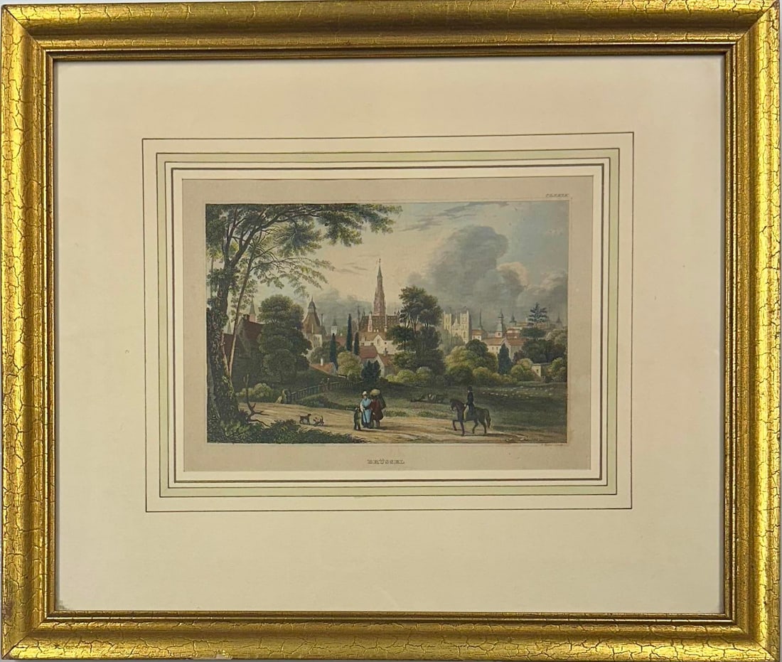 Brussels: Upper Largo & Church, Original Print, 1840 (Framed) - 2