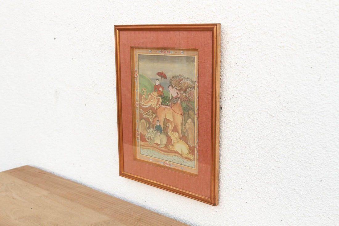 Antique Framed Thai Elephant Procession Painting - 4
