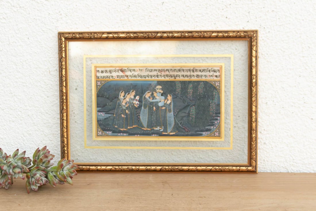 Antique Framed Indian Krishna Miniature Painting - 5