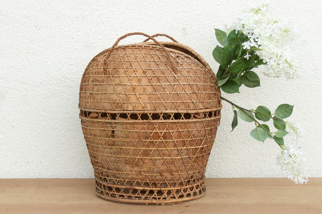 Antique Handwoven Large Carrying Pouch Basket - 2