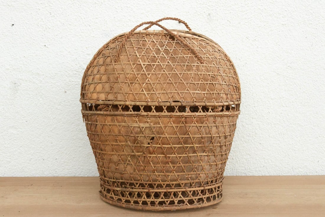 Antique Handwoven Large Carrying Pouch Basket - 7