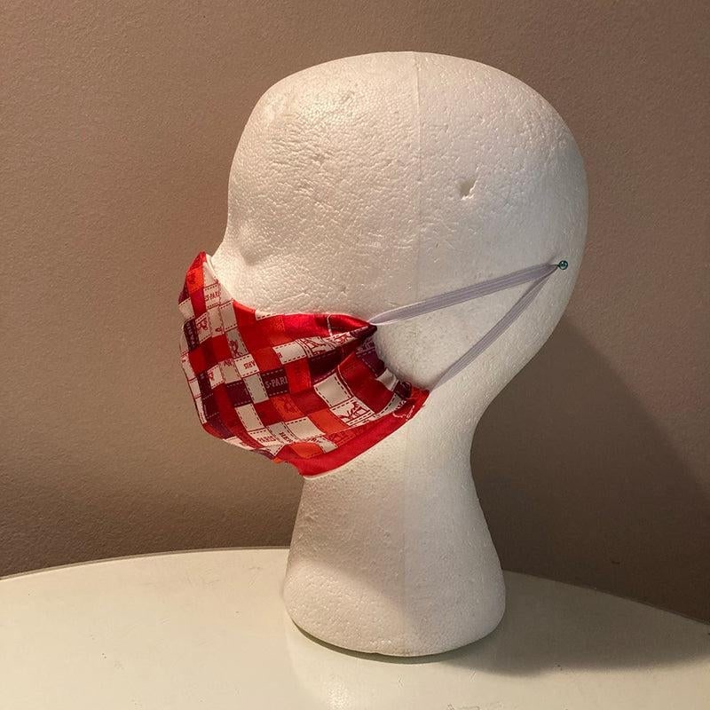 Hermes Bolduc Au Carre Silk Scarf Face Mask in Dark Red - 8