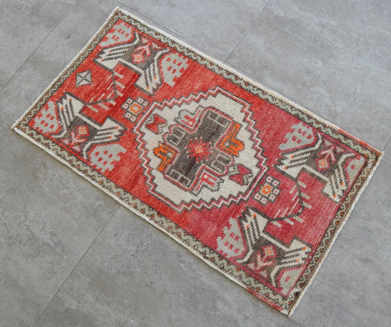 1970s Vintage Distressed Low Pile Turkish Yastik Rug - 2