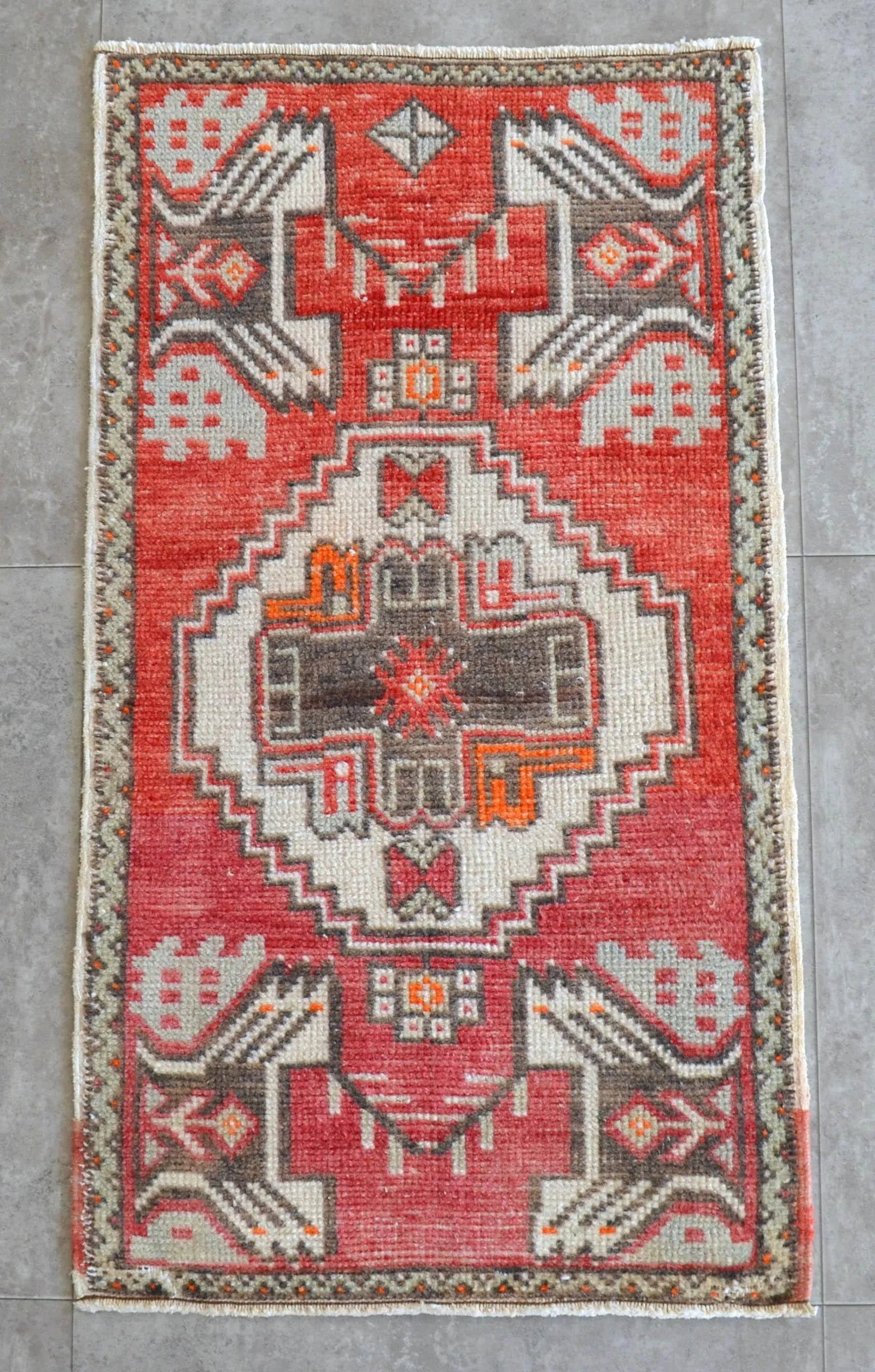 1970s Vintage Distressed Low Pile Turkish Yastik Rug - 3