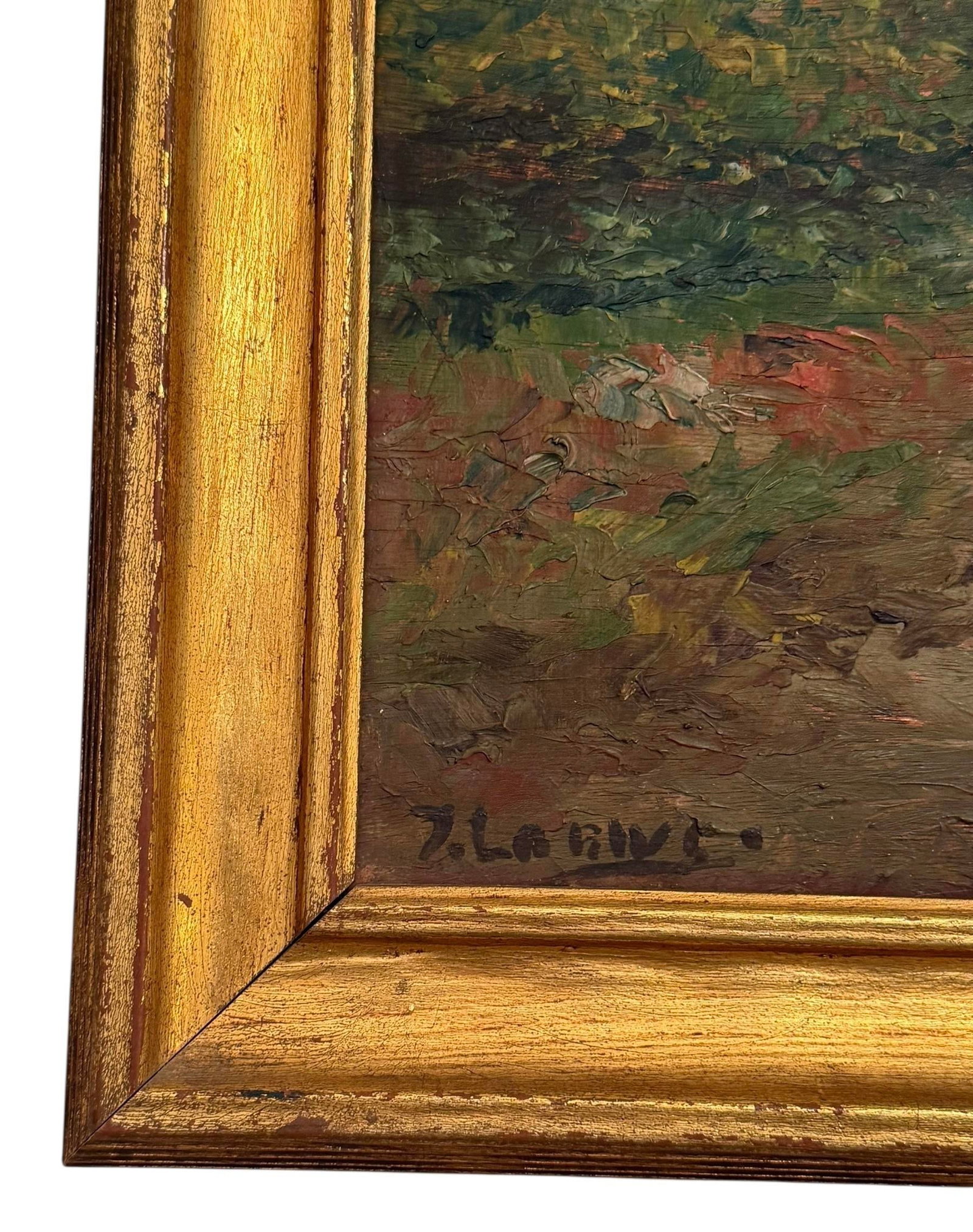 Late 19th Century Gold Framed French Impressionist Oil on Board "Countryside Stroll" Artist Sign - 5