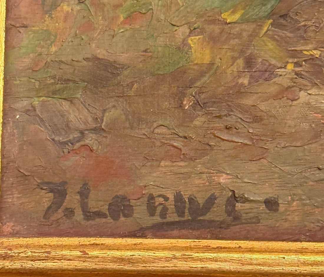 Late 19th Century Gold Framed French Impressionist Oil on Board "Countryside Stroll" Artist Sign - 6