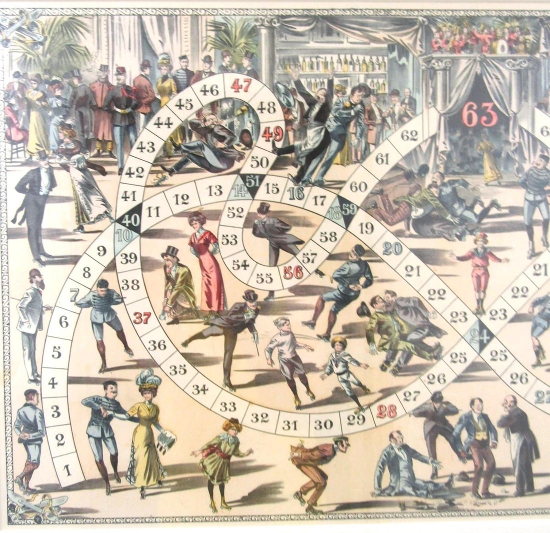 Rare Jeu Du Skating Rink (Game of Goose) French 1900 Game Framed Poster - 3