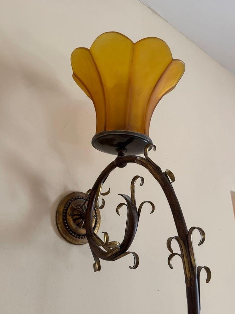 Vintage Elegant Double Long Wall Sconce With Honey Colored Murano Glass Diffuser - 5