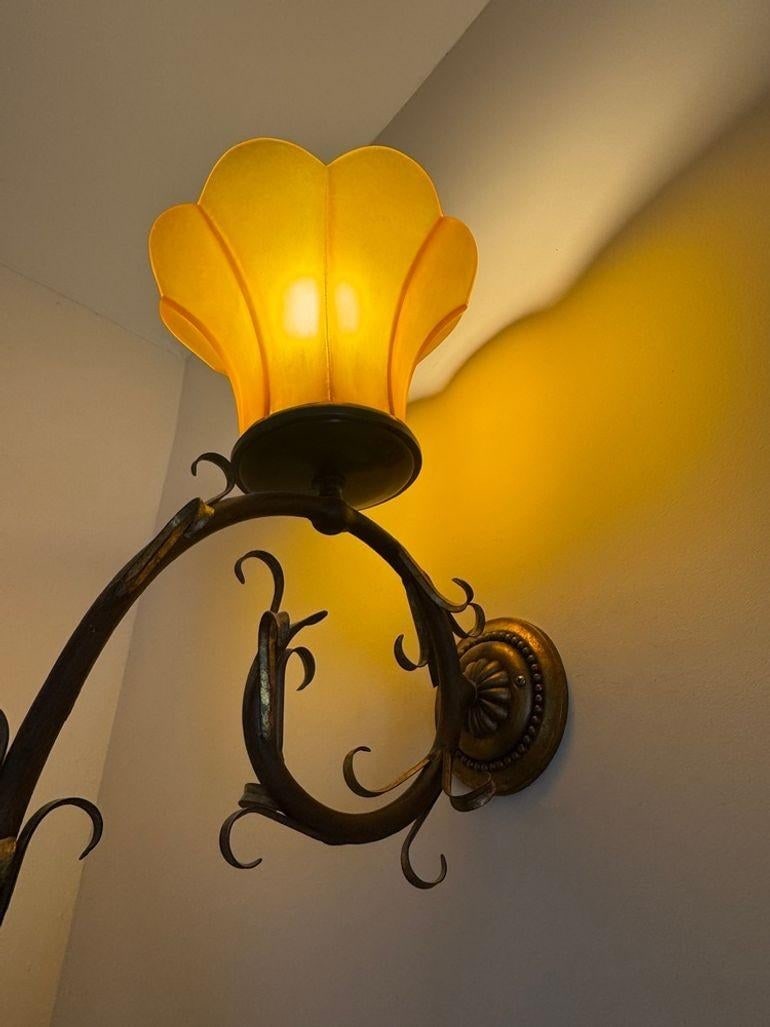 Vintage Elegant Double Long Wall Sconce With Honey Colored Murano Glass Diffuser - 6