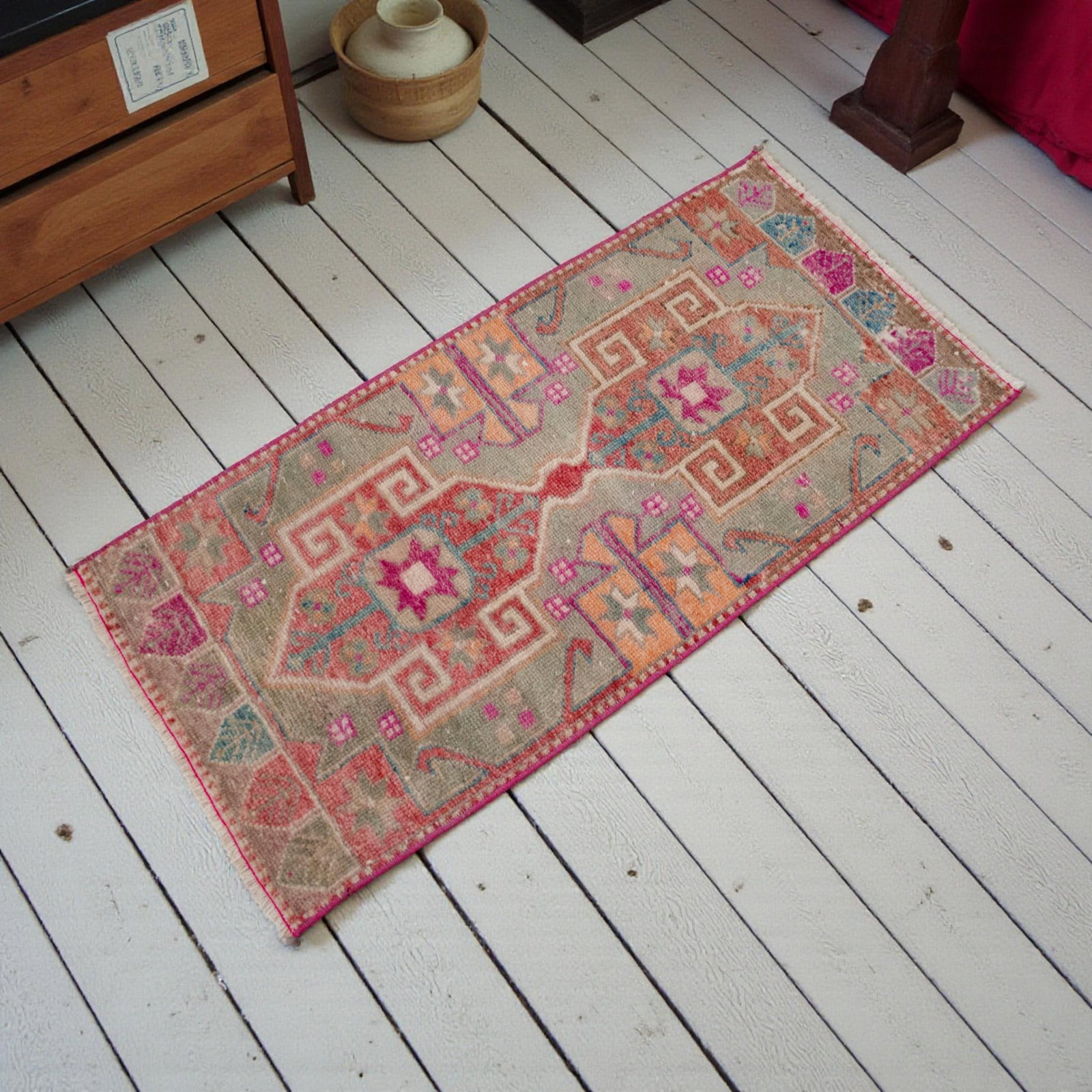 1970s Hand Knotted Door Mat, Entryway Rug, Bath Mat, Kitchen Decor, Small Rug, Turkish Rug - 1"² - 3