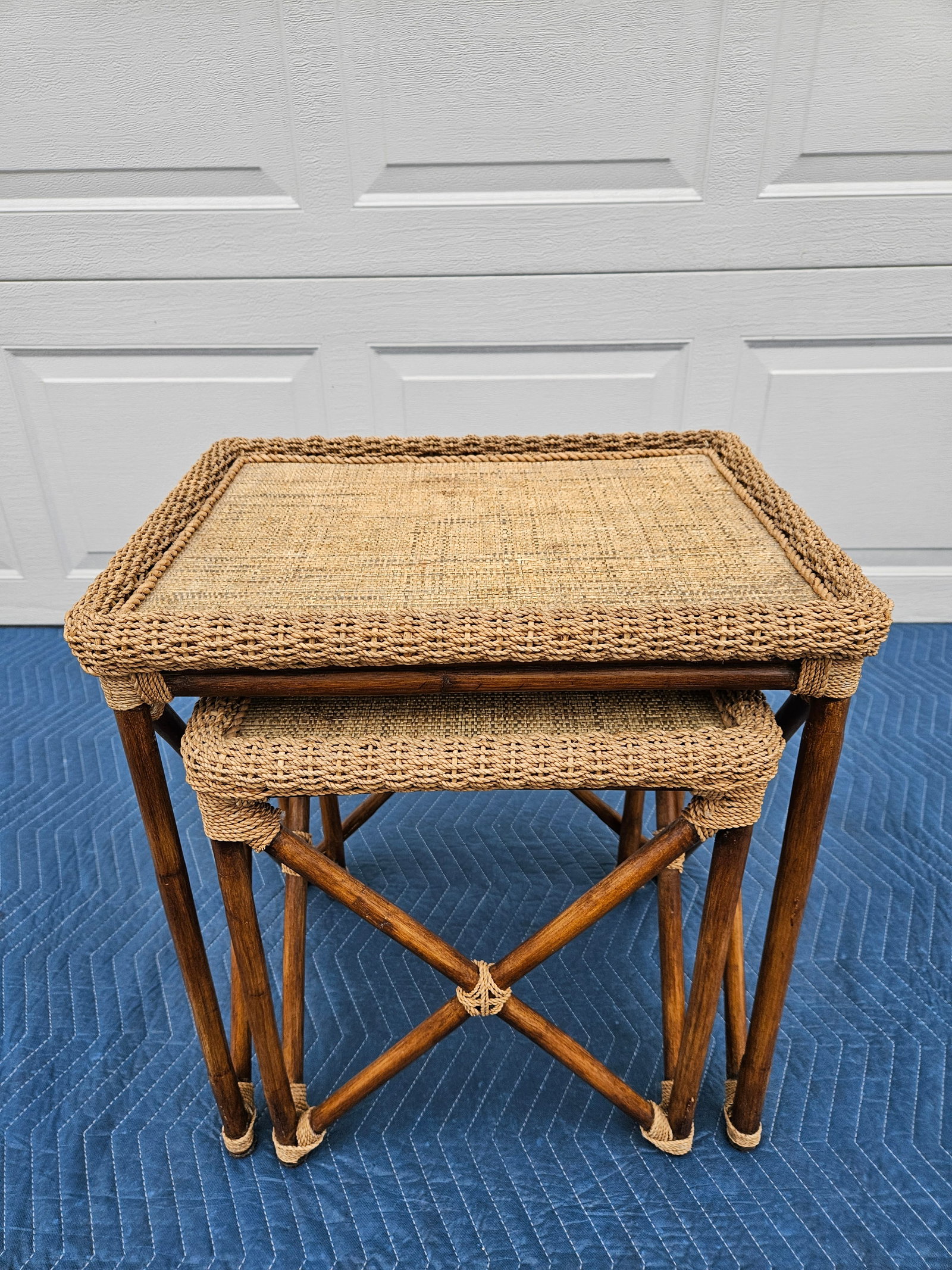 Bamboo Rope and Grass Mat Nesting Tables - 3